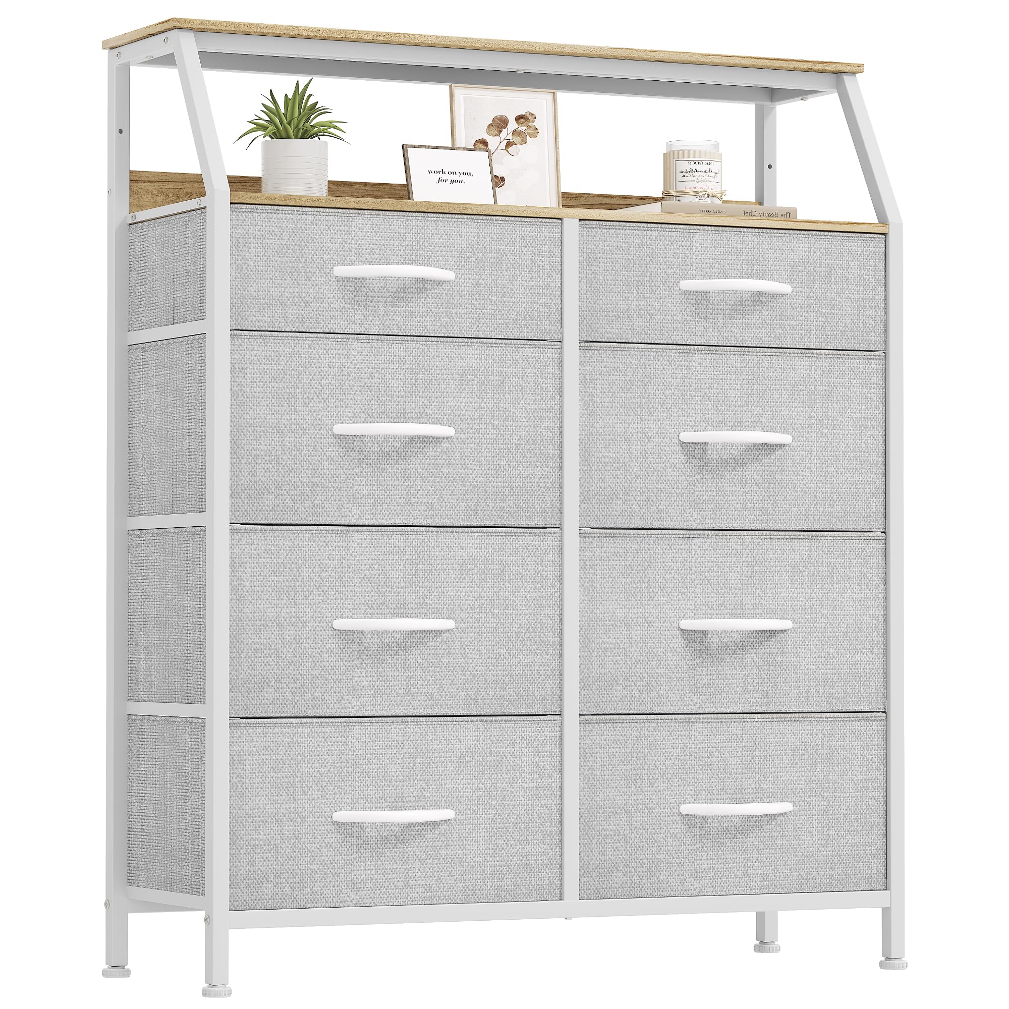 YITAHOME 8-Drawer Fabric Dresser | Steel Frame Storage Unit, Light Gray