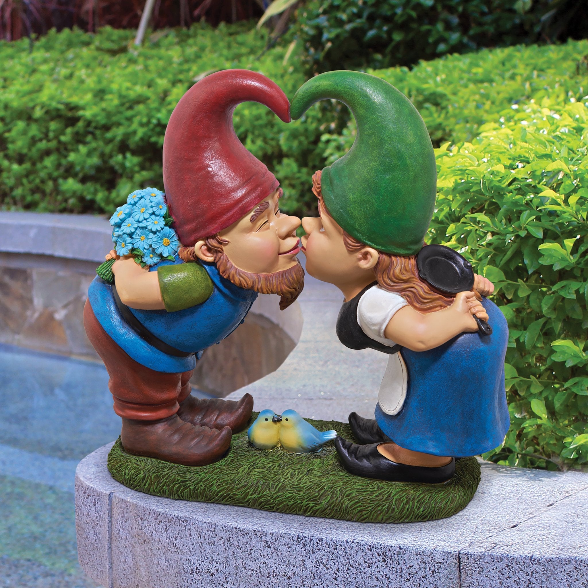 Design Toscano Kiss and Tell Lover Garden Gnome Statue - Resin Figurine