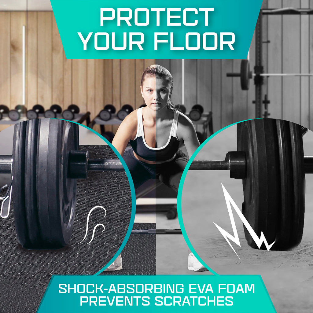 Yes4All Interlocking Exercise Foam Mats - 36 Piece Gym Floor Tiles, Black