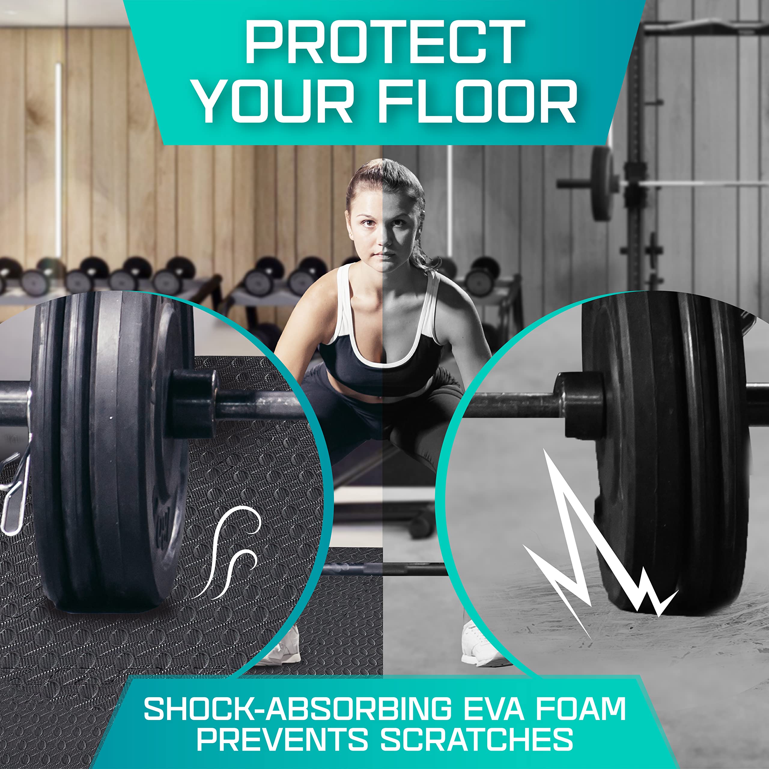 Yes4All Interlocking Exercise Foam Mats - 36 Piece Gym Floor Tiles, Black