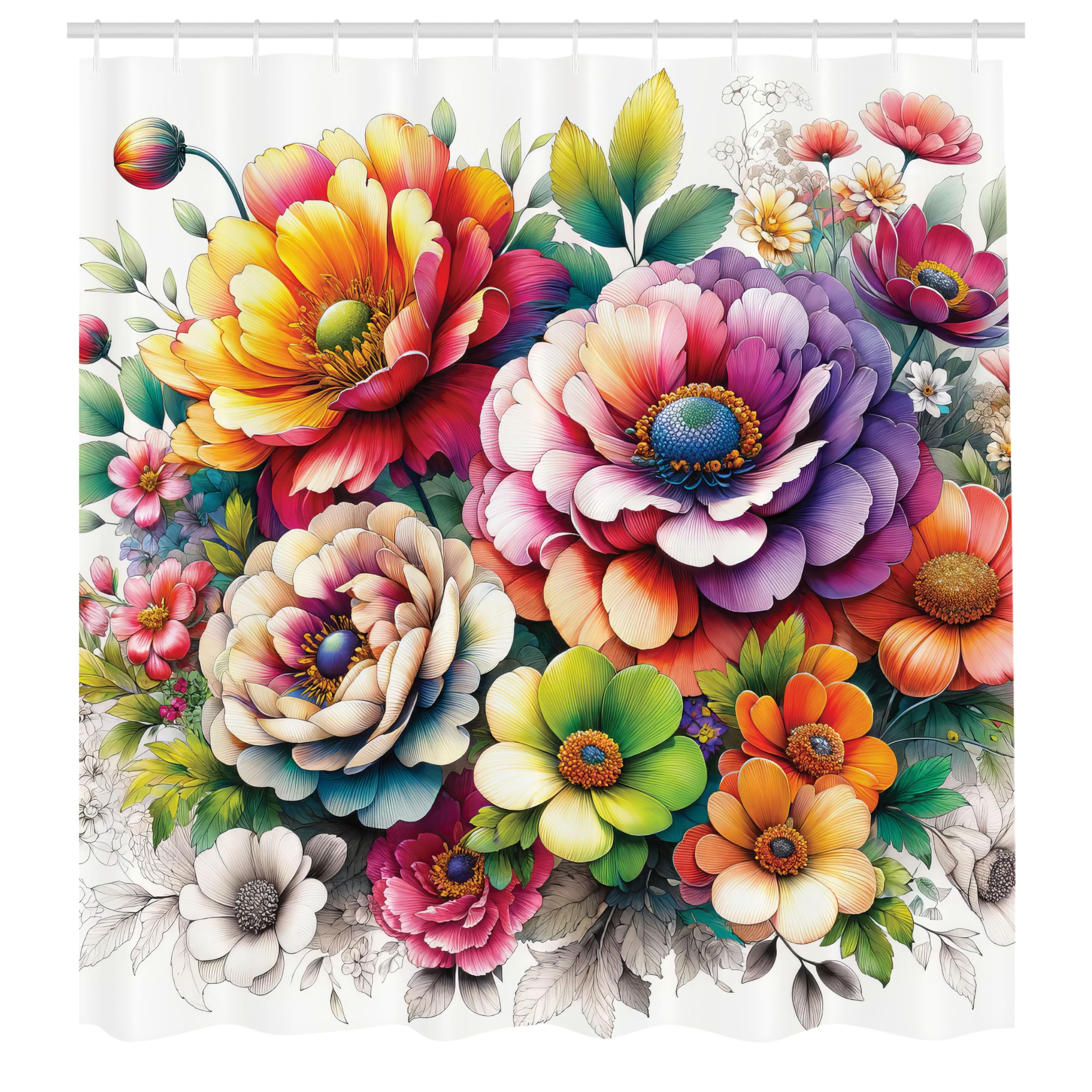 Abakuhaus Spring Peony Floral Shower Curtain | Boho Fabric Decor, 175x200cm