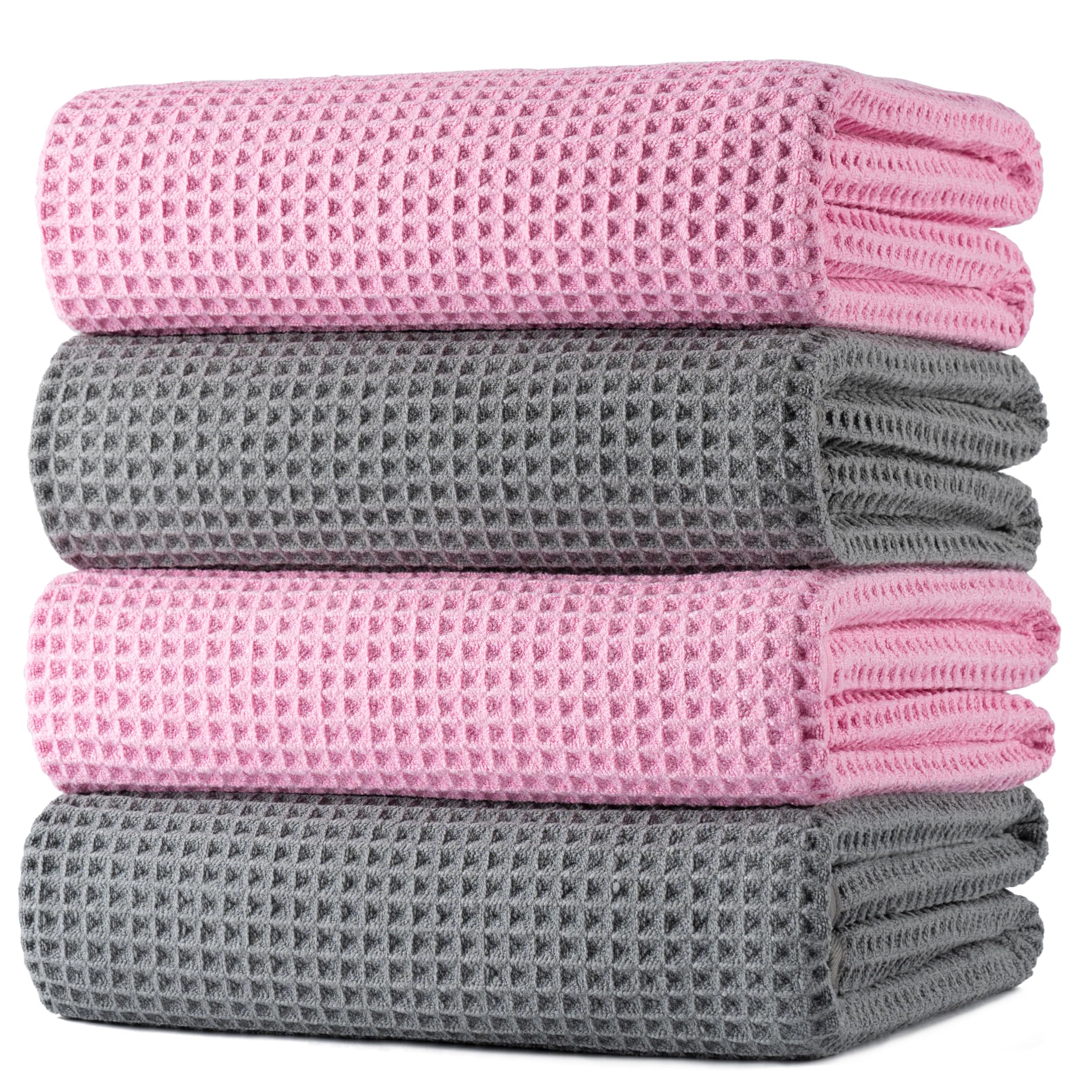 Polyte Microfibre Bath Towels | Oversize Waffle Weave Quick Dry | 4 Pack