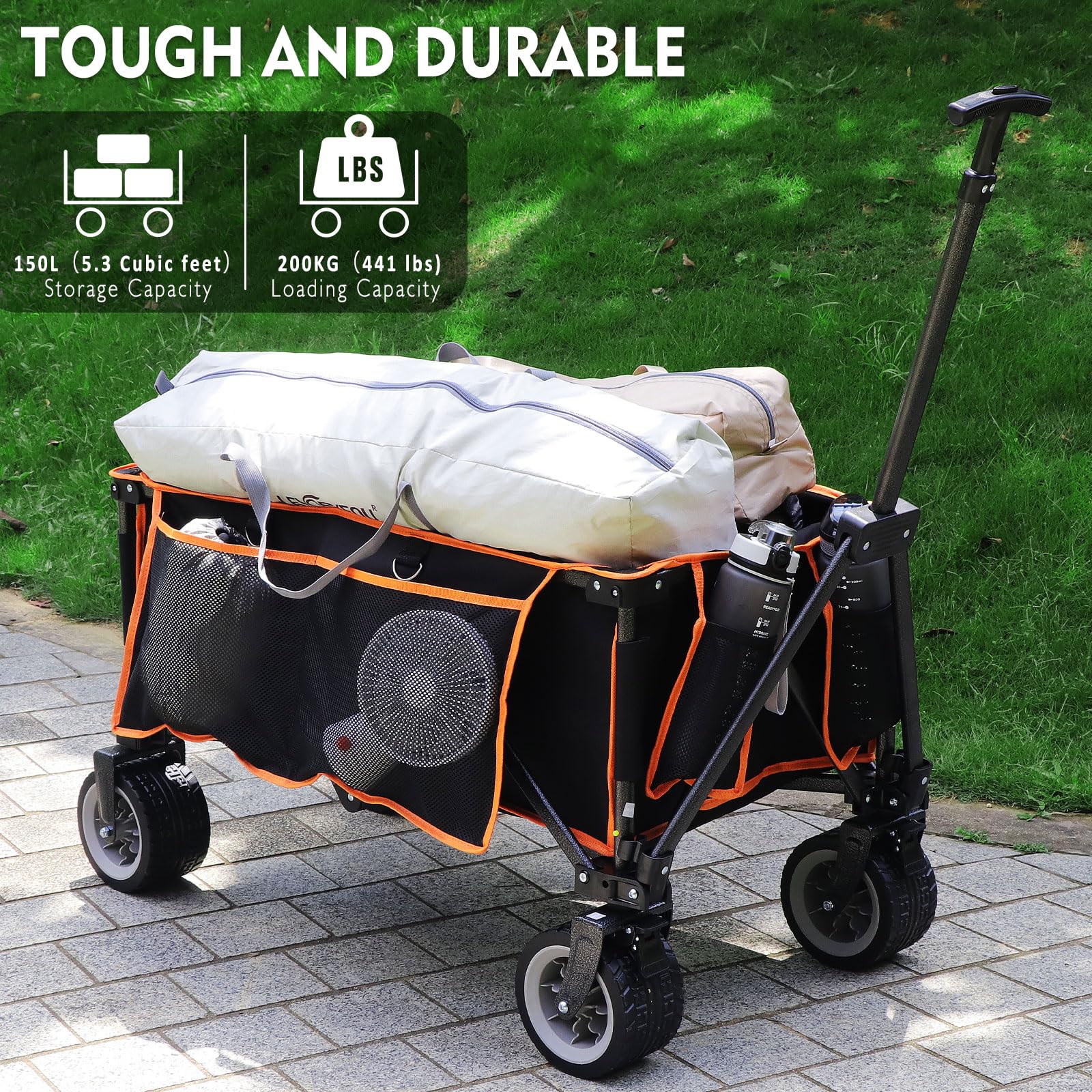 GXCROR Folding Wagon – Heavy Duty 200KG All Terrain Camping Trolley