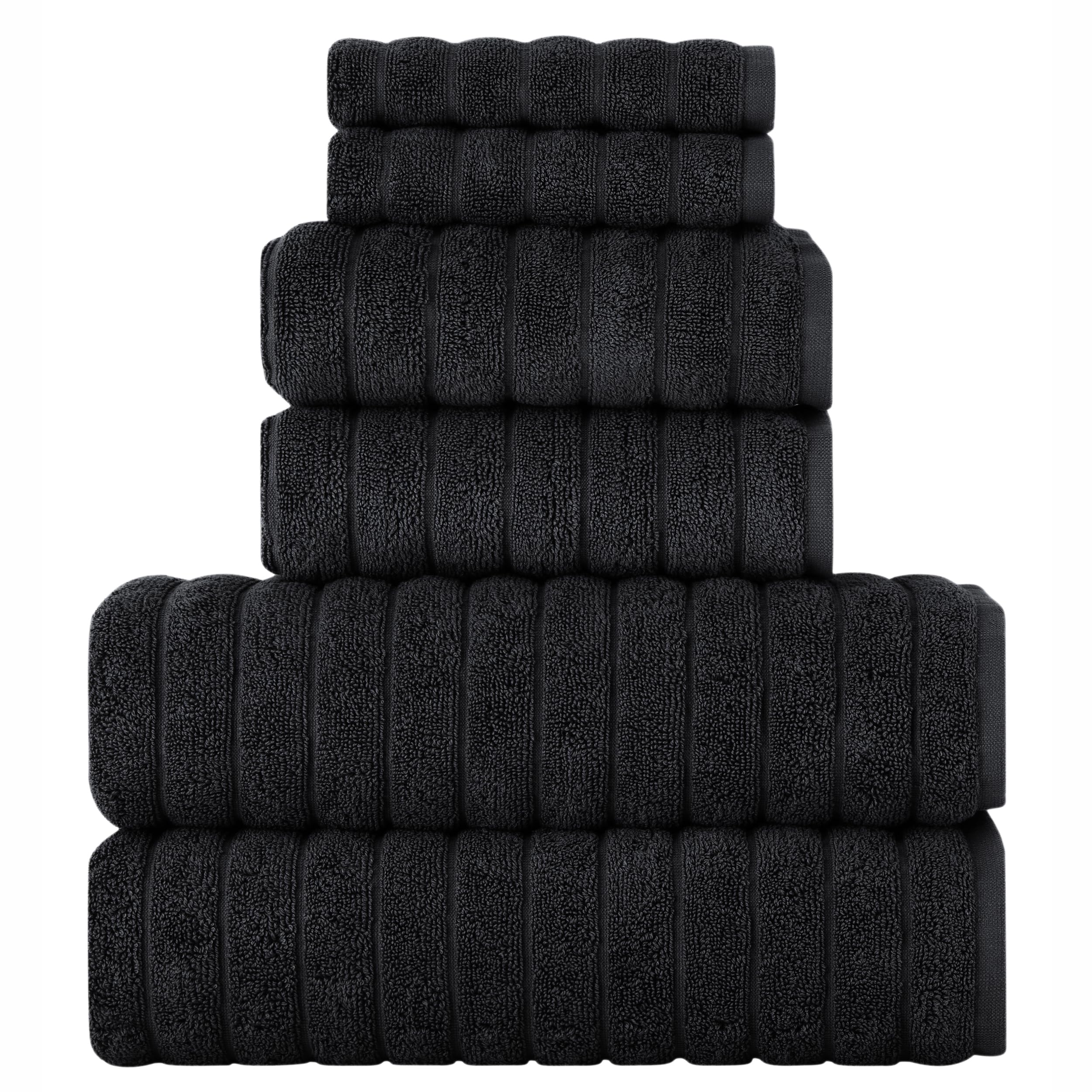 BERIBO Turkish Towel Set | 100% Cotton 620gsm 6-Piece Set - Black
