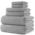 Polyte Microfiber Bath Towel Set - 6 Piece Quick Dry Waffle Weave, Grey
