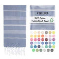 Cacala Turkish Beach Towel – Quick Dry Cotton Peshtemal, Grey Blue