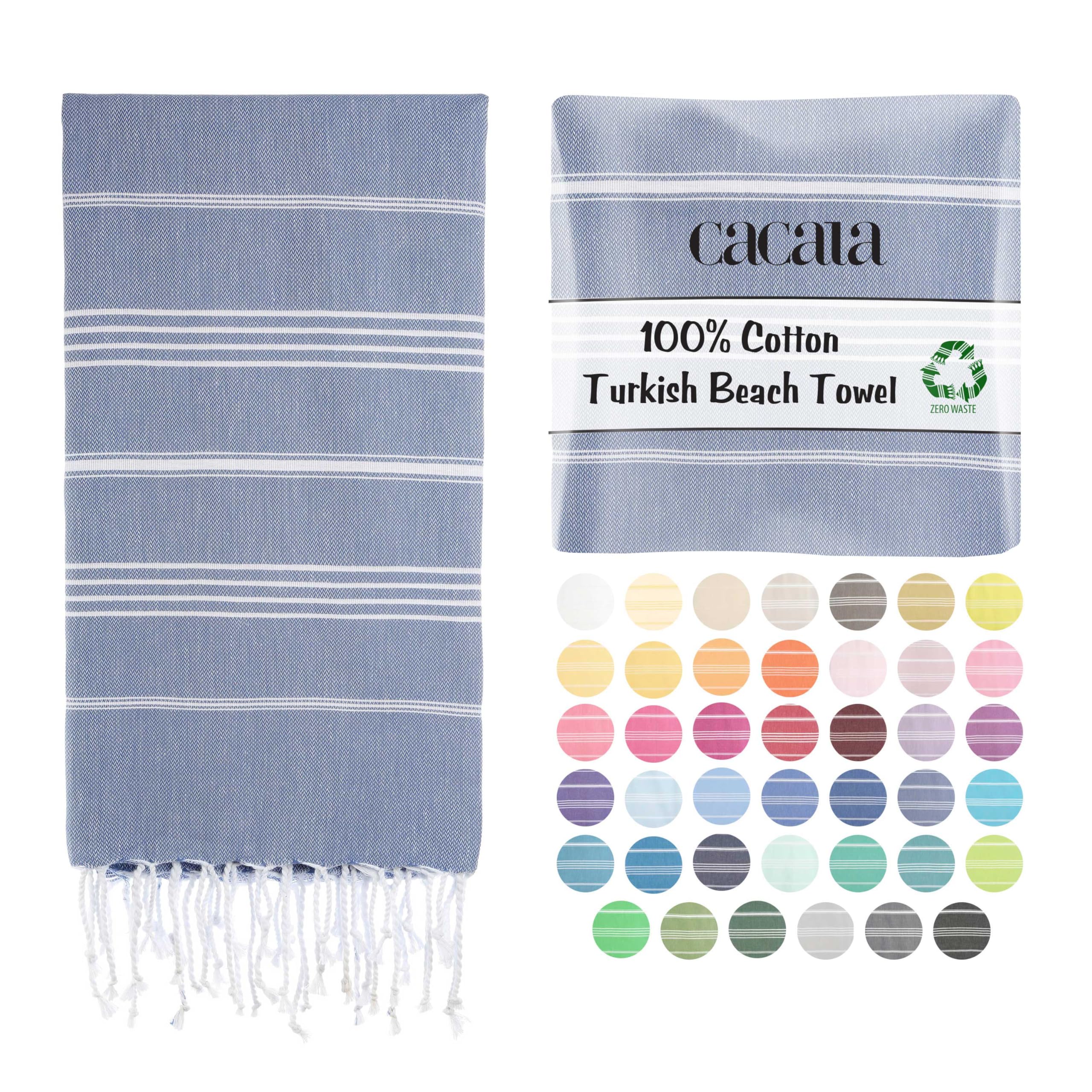 Cacala Turkish Beach Towel – Quick Dry Cotton Peshtemal, Grey Blue