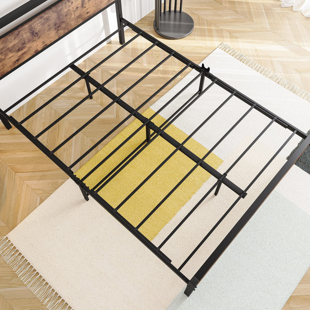 BOFENG Double Metal Platform Bed Frame with Wood Headboard | Heavy Duty
