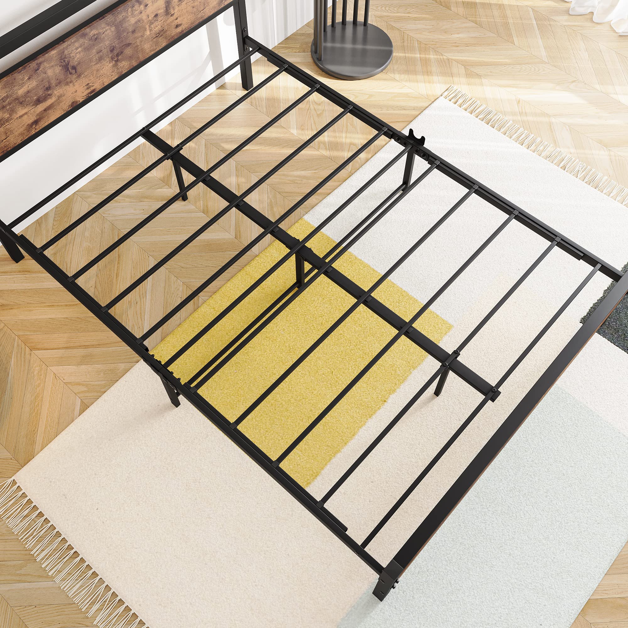 BOFENG Double Metal Platform Bed Frame with Wood Headboard | Heavy Duty