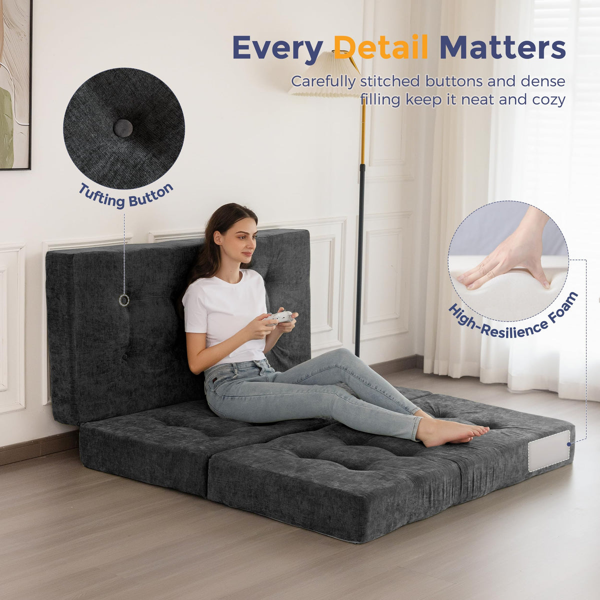MAXYOYO Folding Mattress Chenille Fabric 15cm, Sofa Bed for Guest - image 4
