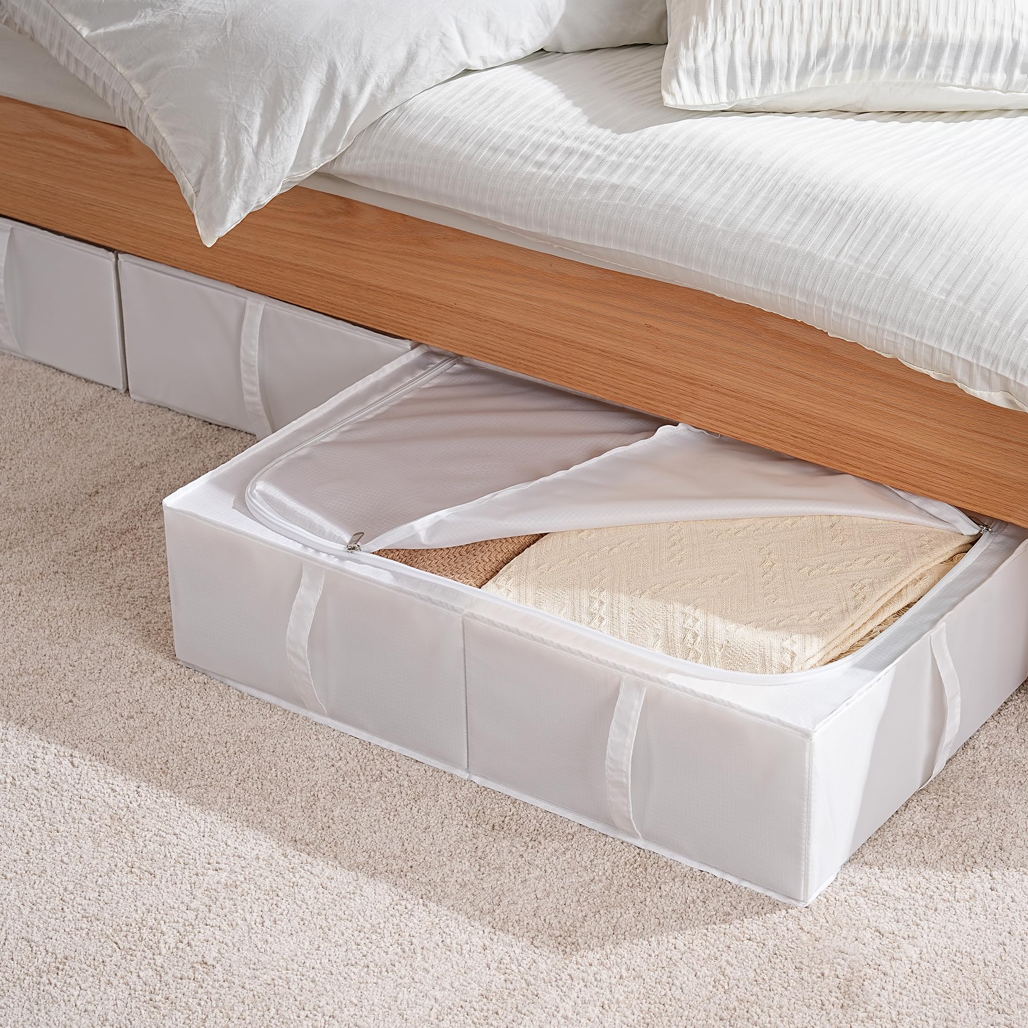 TYEERS Under Bed Storage Box with Lid | Durable Fabric 4-Pack | Dark Grey