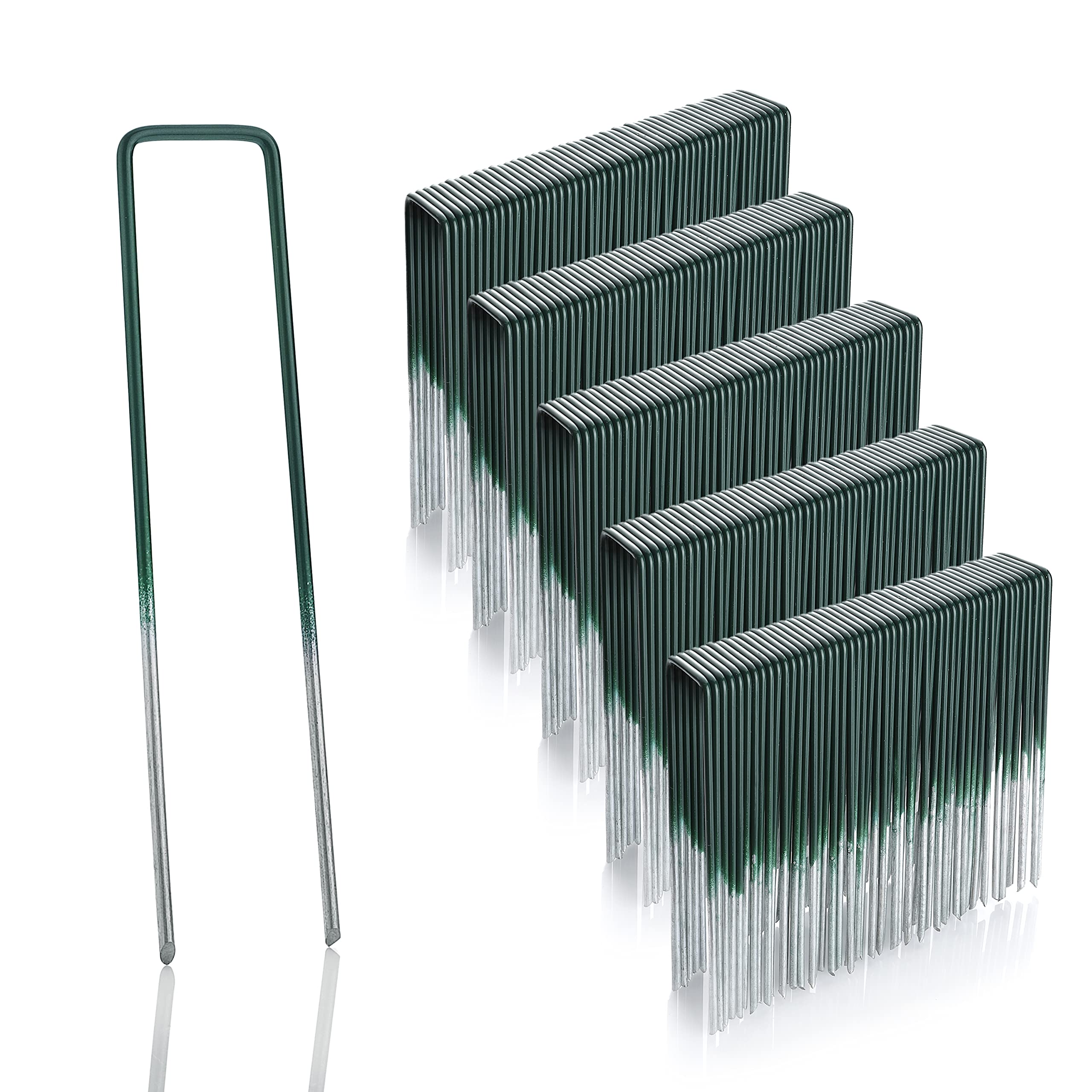 GardenMate 250 Galvanised Steel Artificial Grass Pegs - 150mm Green