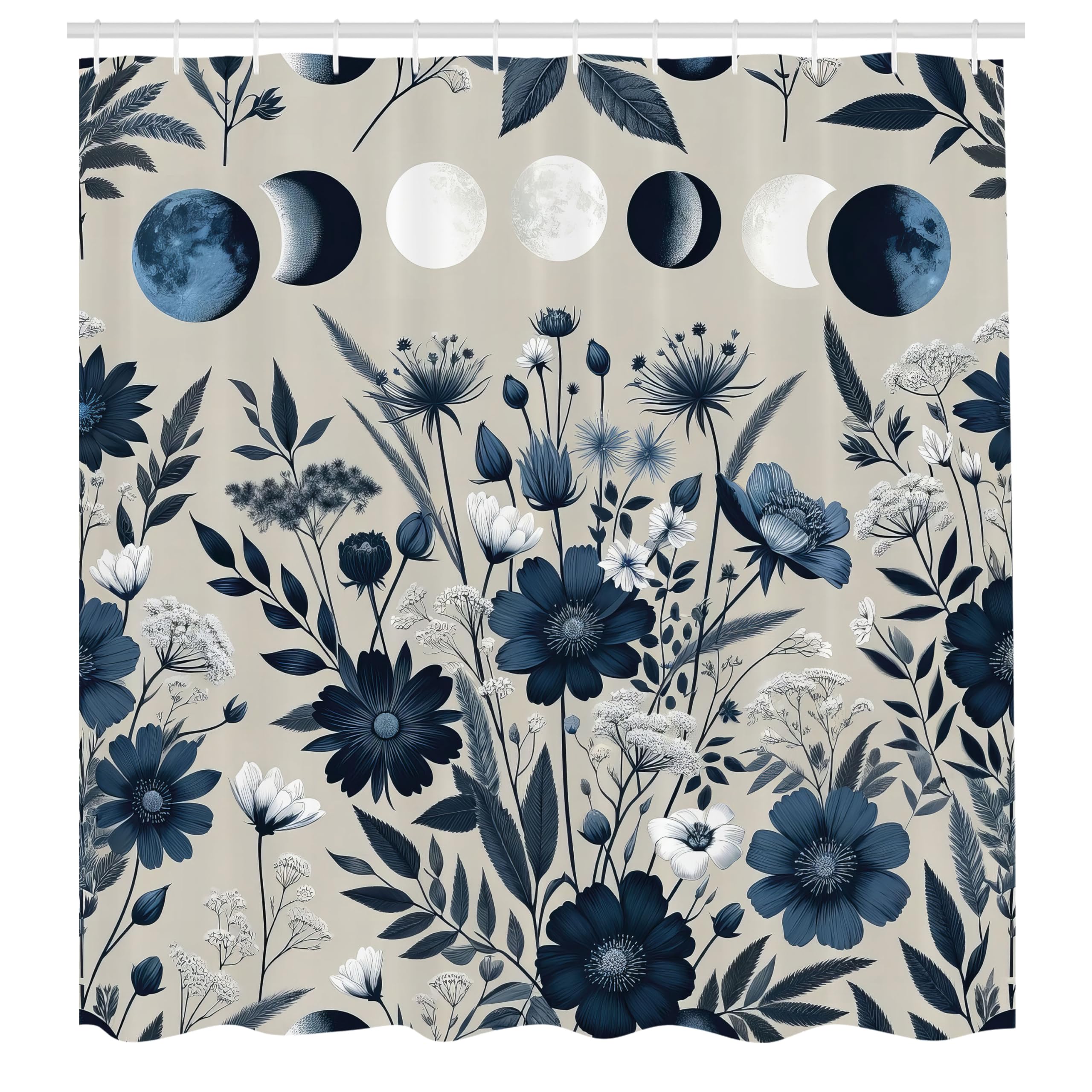Abakuhaus Moon Phases Shower Curtain – Waterproof Fabric Bathroom Decor
