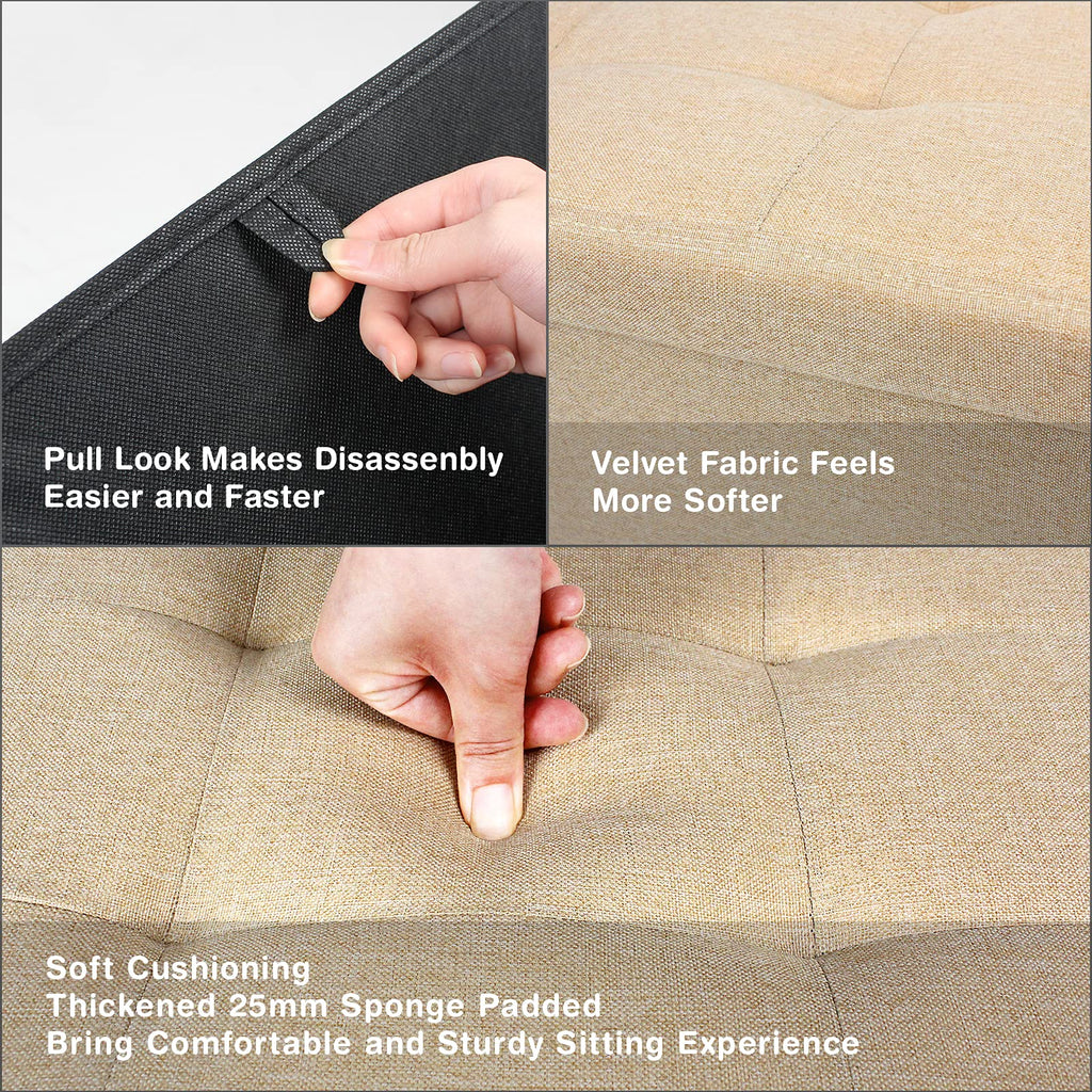 BRIAN & DANY Folding Storage Ottoman | Beige Linen Footstool Bench