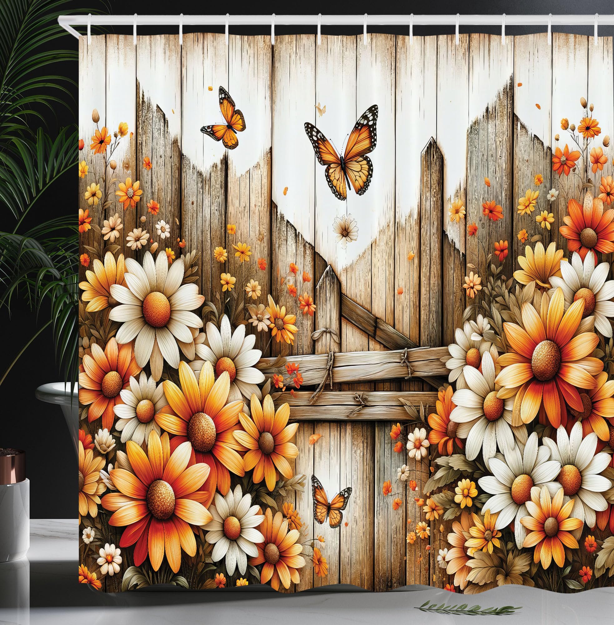 Abakuhaus Fabric Shower Curtain – Rustic Floral Waterproof Bathroom Decor