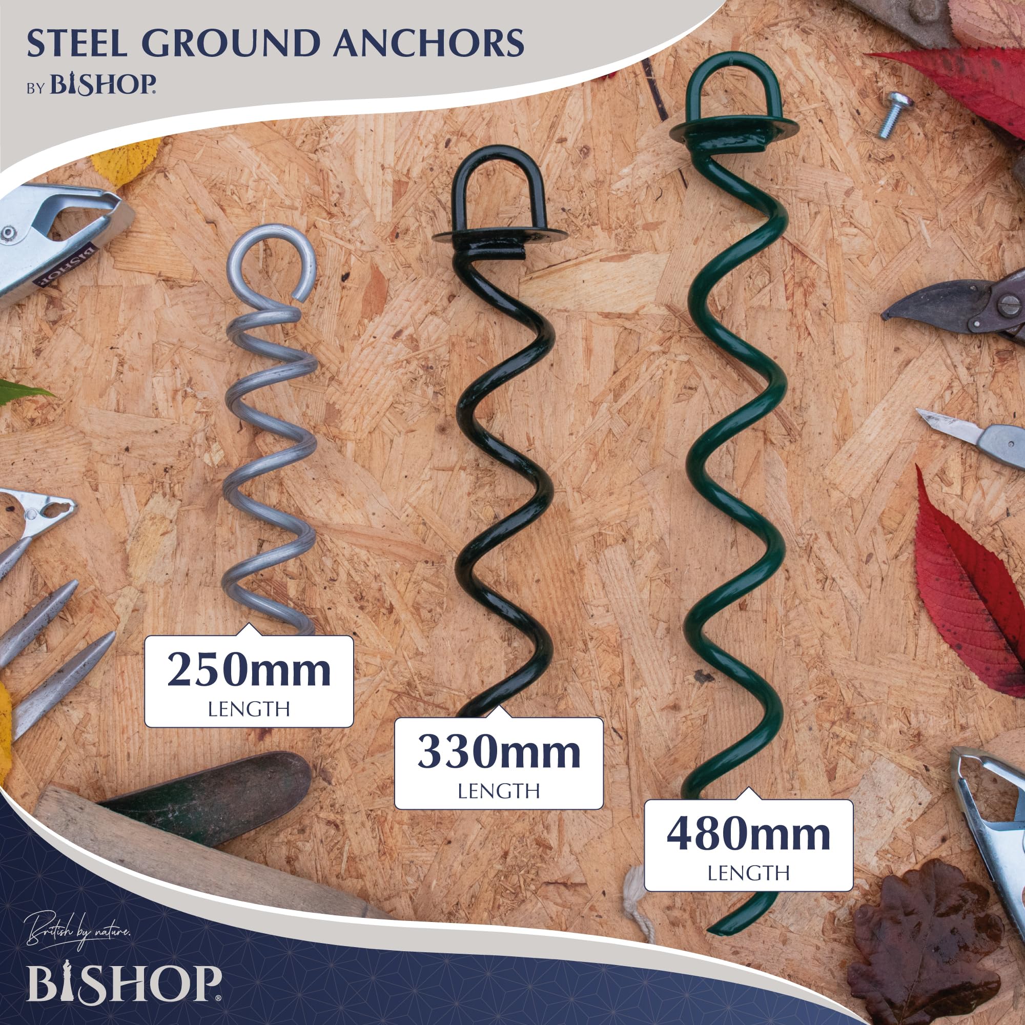 Bishop Security Heavy Duty Ground Anchors - 480mm Screw Stakes (4 Pack)