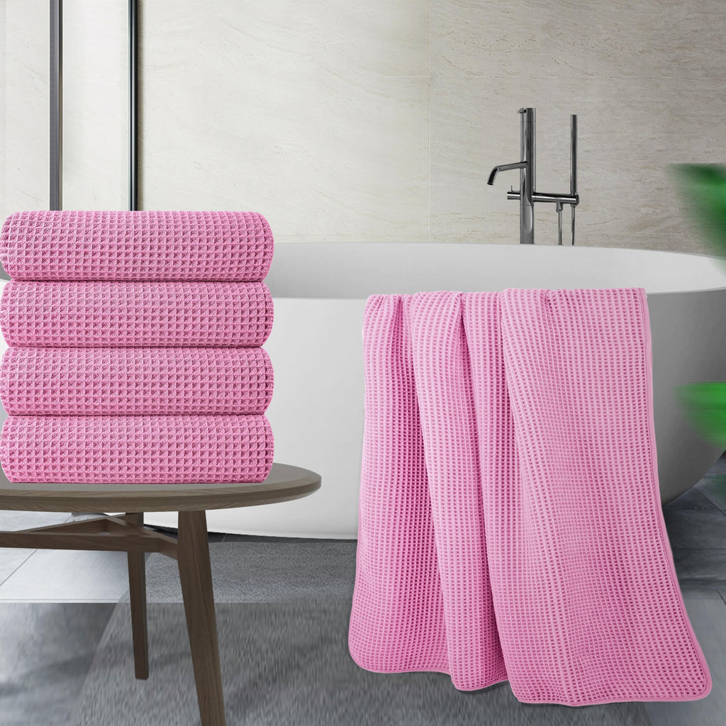 Polyte Microfibre Bath Towels | Oversize Waffle Weave Quick Dry | 4 Pack