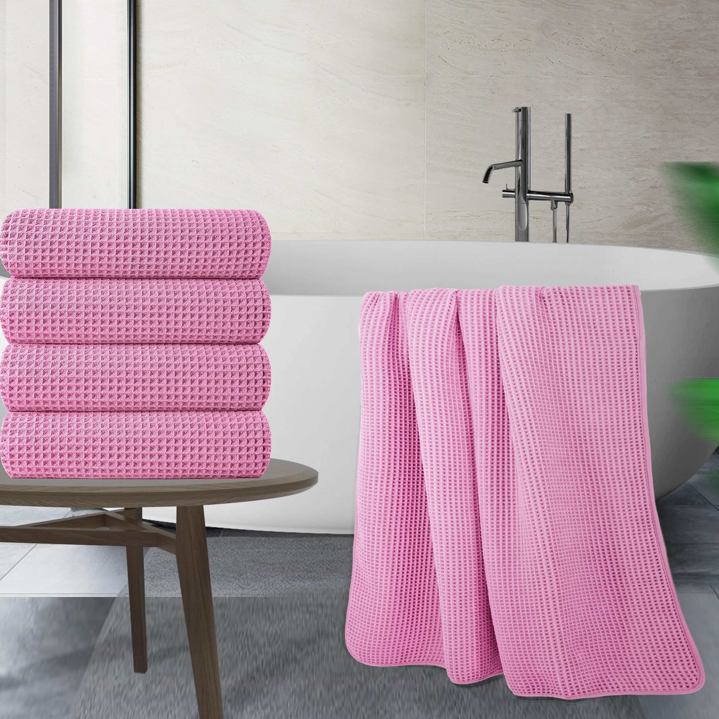 Polyte Microfibre Bath Towels | Oversize Waffle Weave Quick Dry | 4 Pack