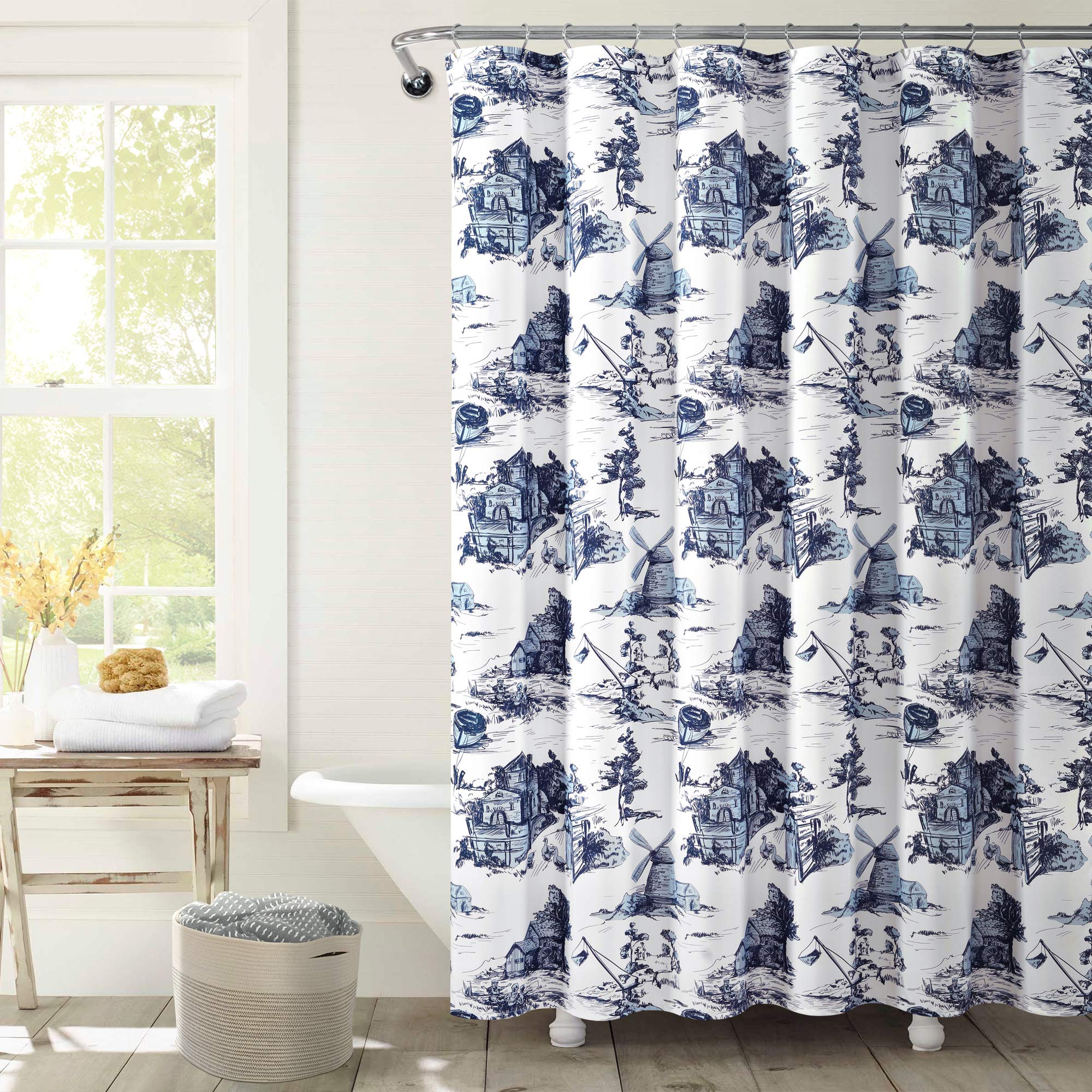 Jolof Store French Country Toile Fabric Shower Curtain - Blue/White, 72x72