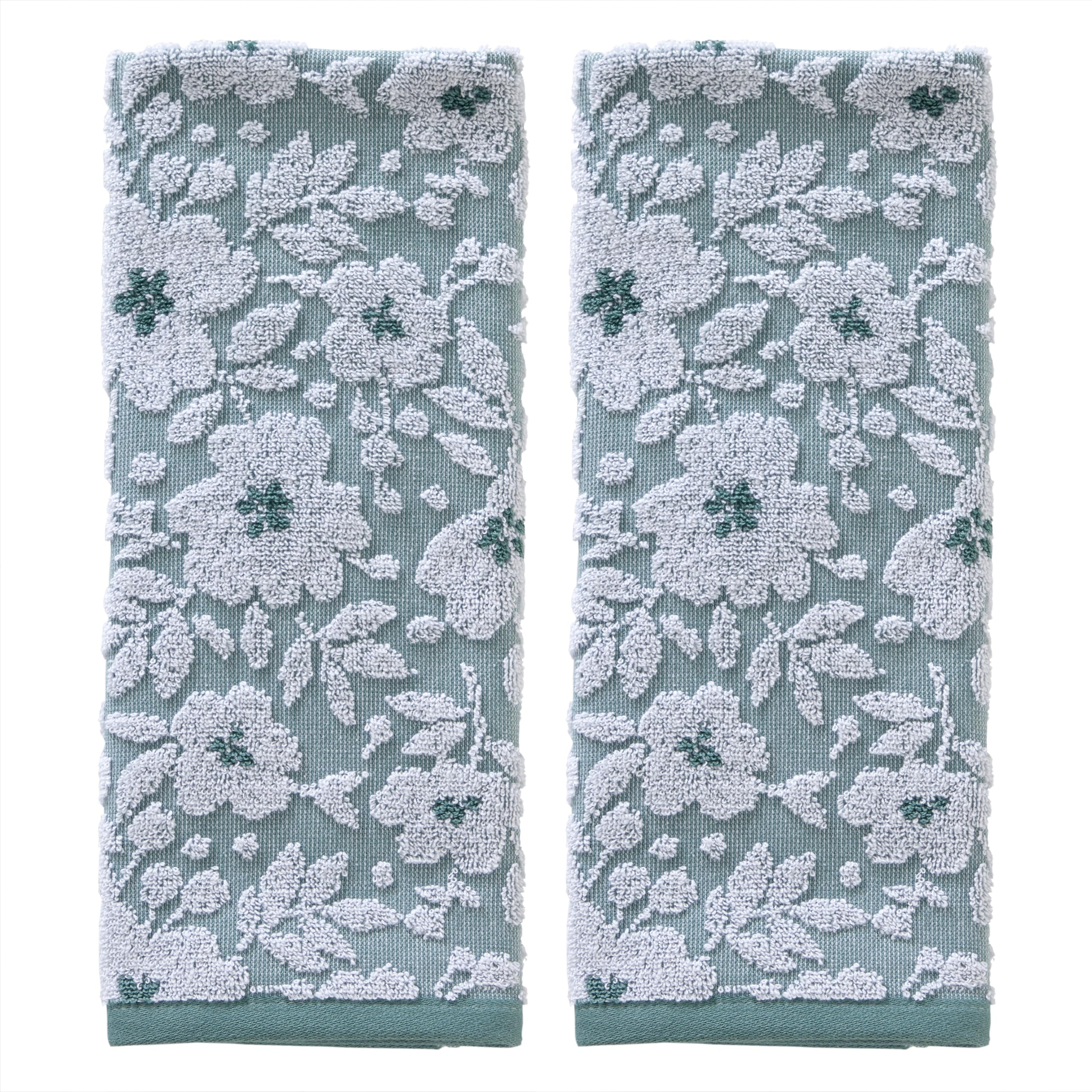 SKL Home Floral Jacquard Cotton Hand Towel Set - Moss Green, 2-Pack
