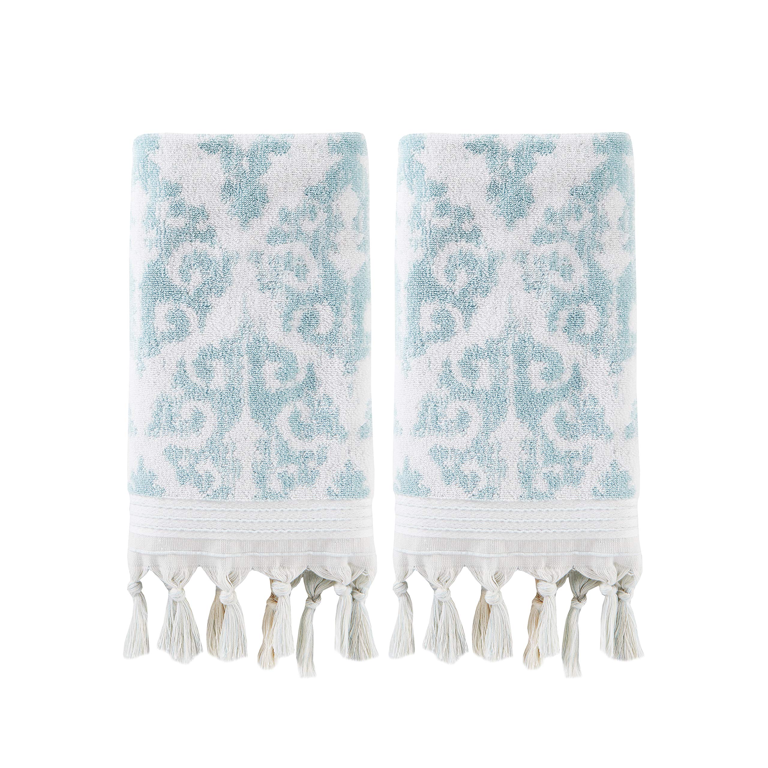 SKL Home Turkish Cotton Hand Towels - Aqua Medallion Fringe, 2-Pack