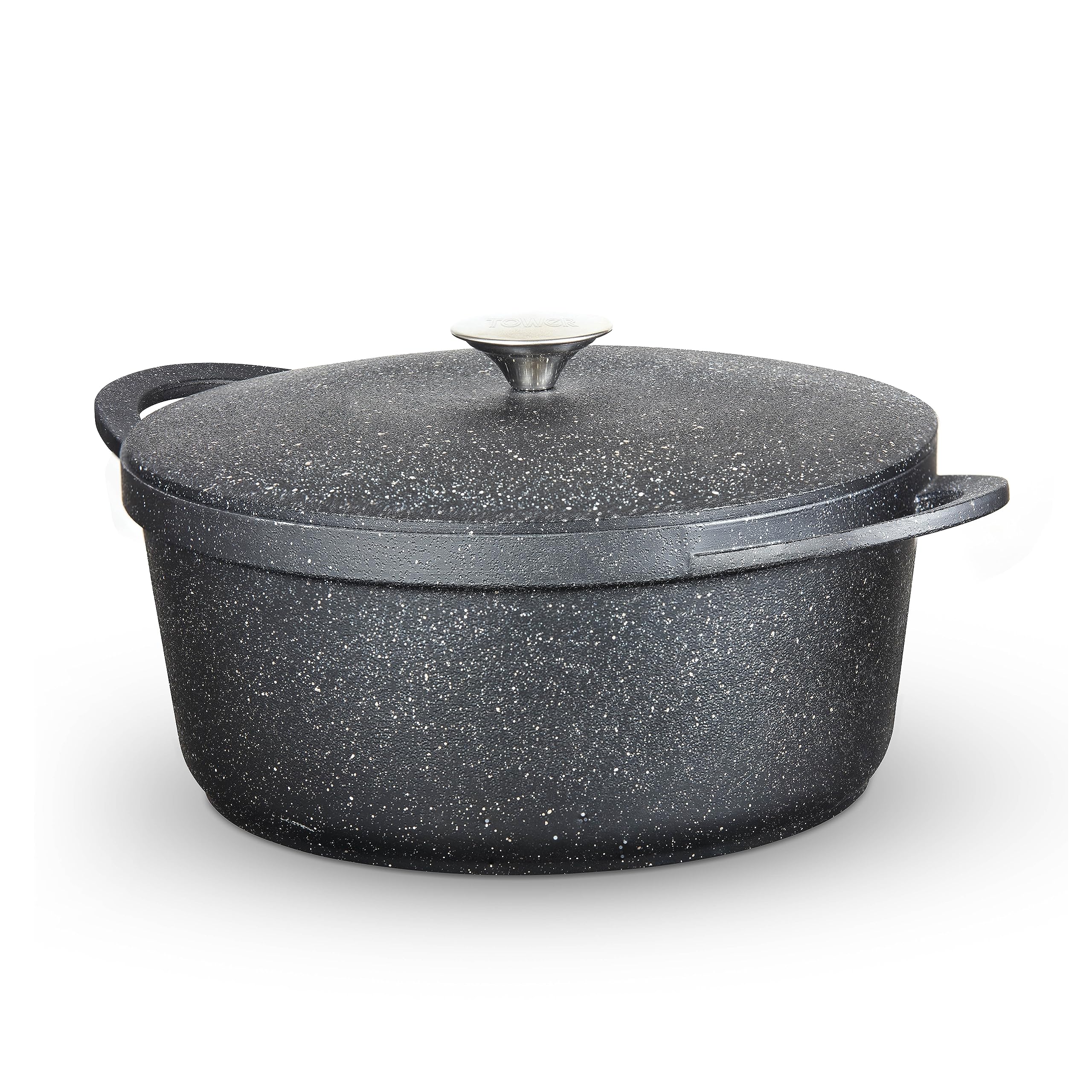 Tower Precision 28cm Cast Aluminium Casserole Dish | Non-Stick Black