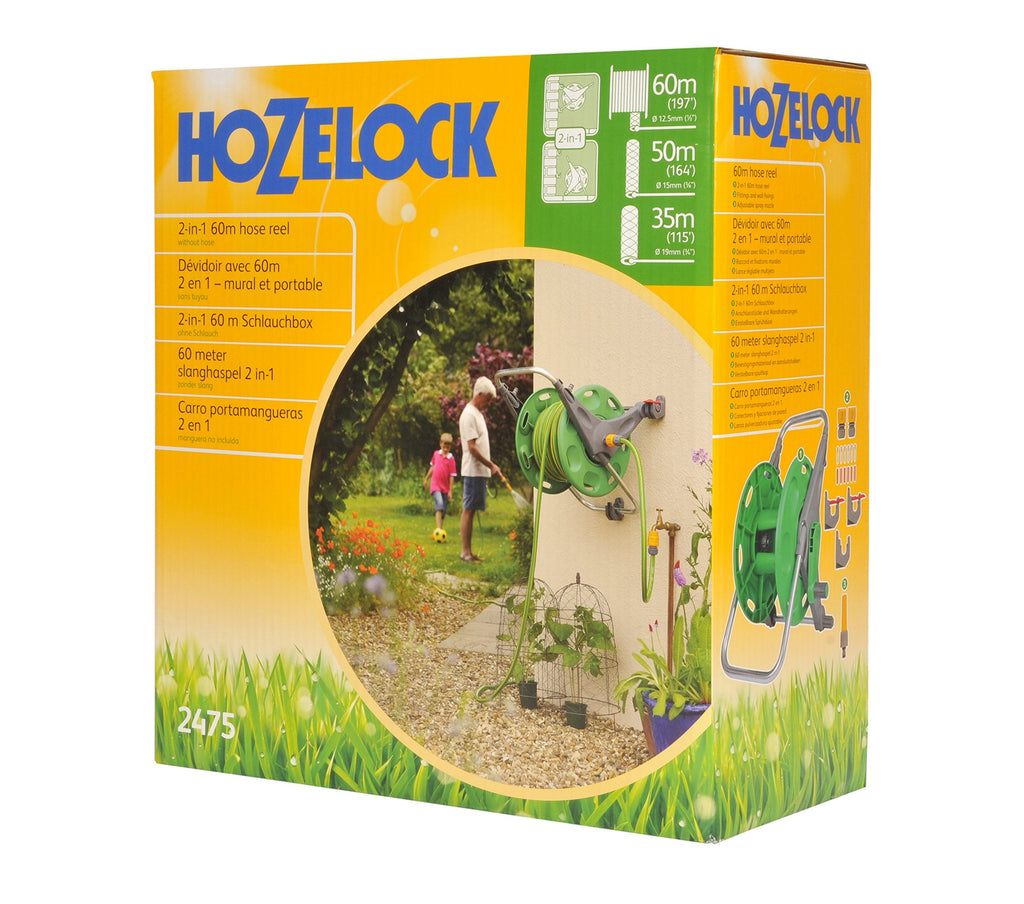 Hozelock 60m 2-in-1 Hose Reel – Wall Mounted or Free-Standing