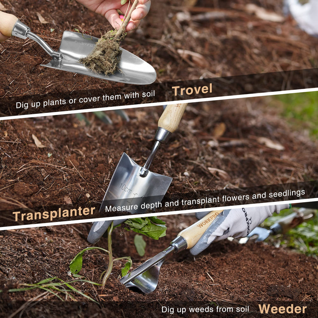 WORKPRO 8-Piece Pink Garden Tool Set | Stainless Steel & Wood Handles