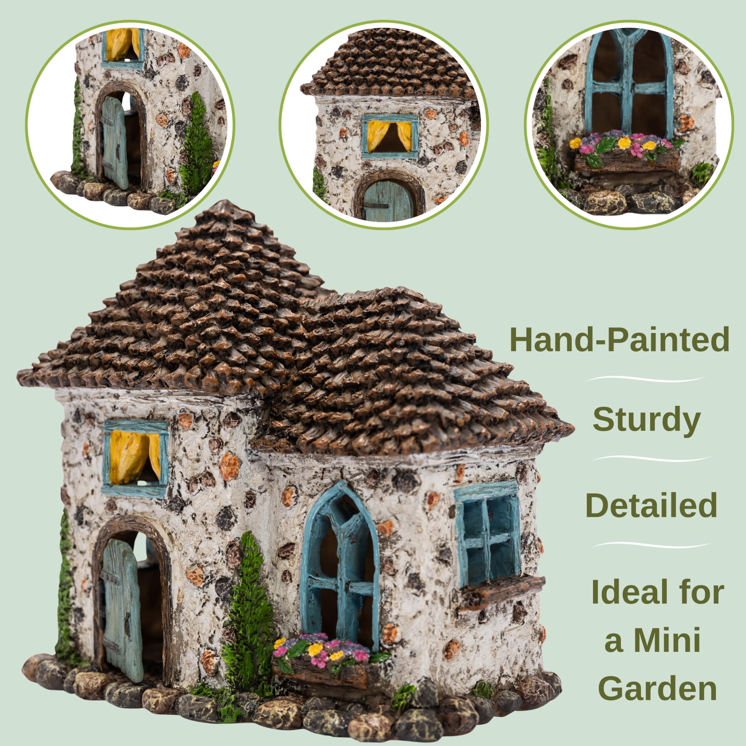 PRETMANNS Fairy Garden House Kit - 4pc Miniature Figurines & Accessories
