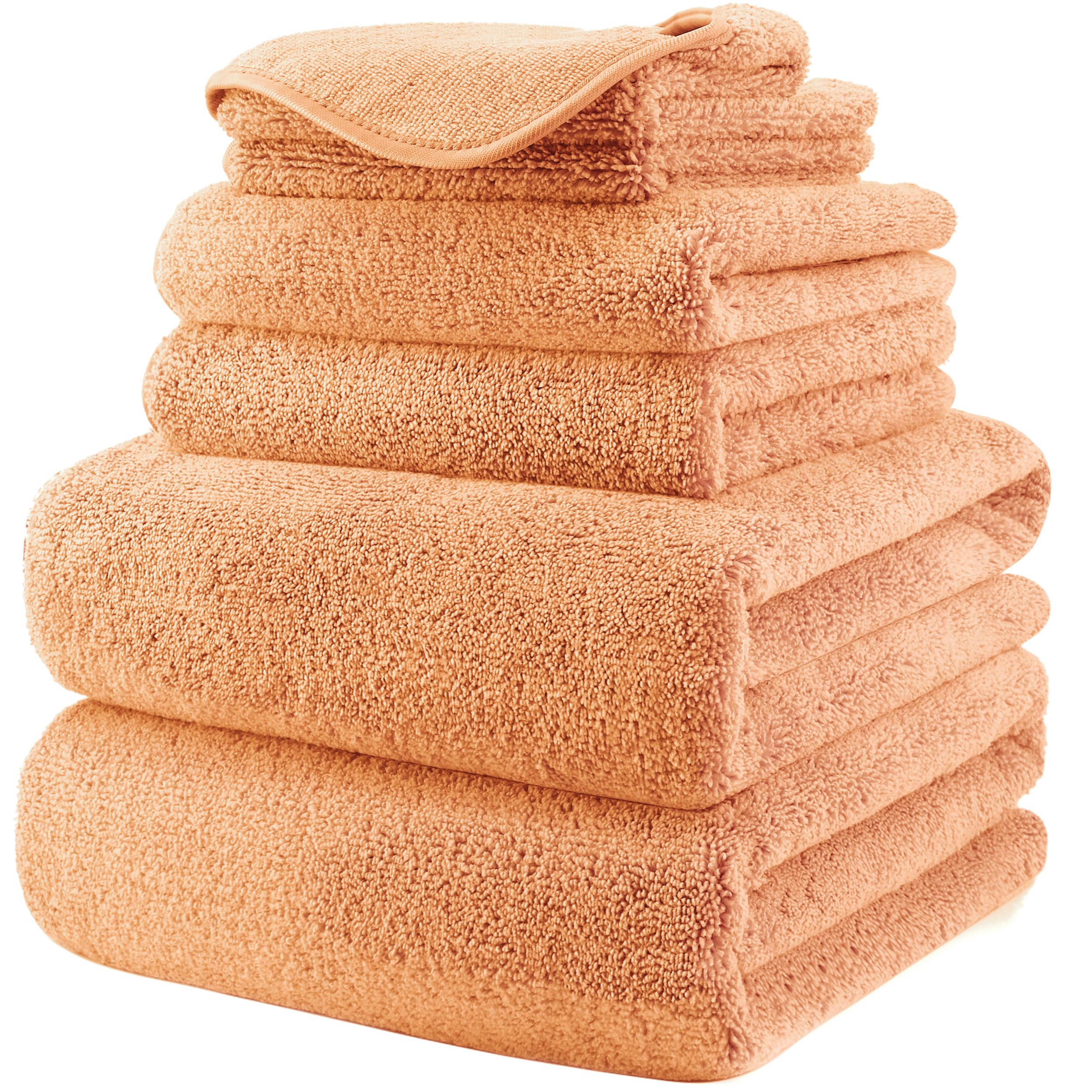 Polyte Microfibre Bath Towel Set | 6-Piece Plush Quick Dry - Orange