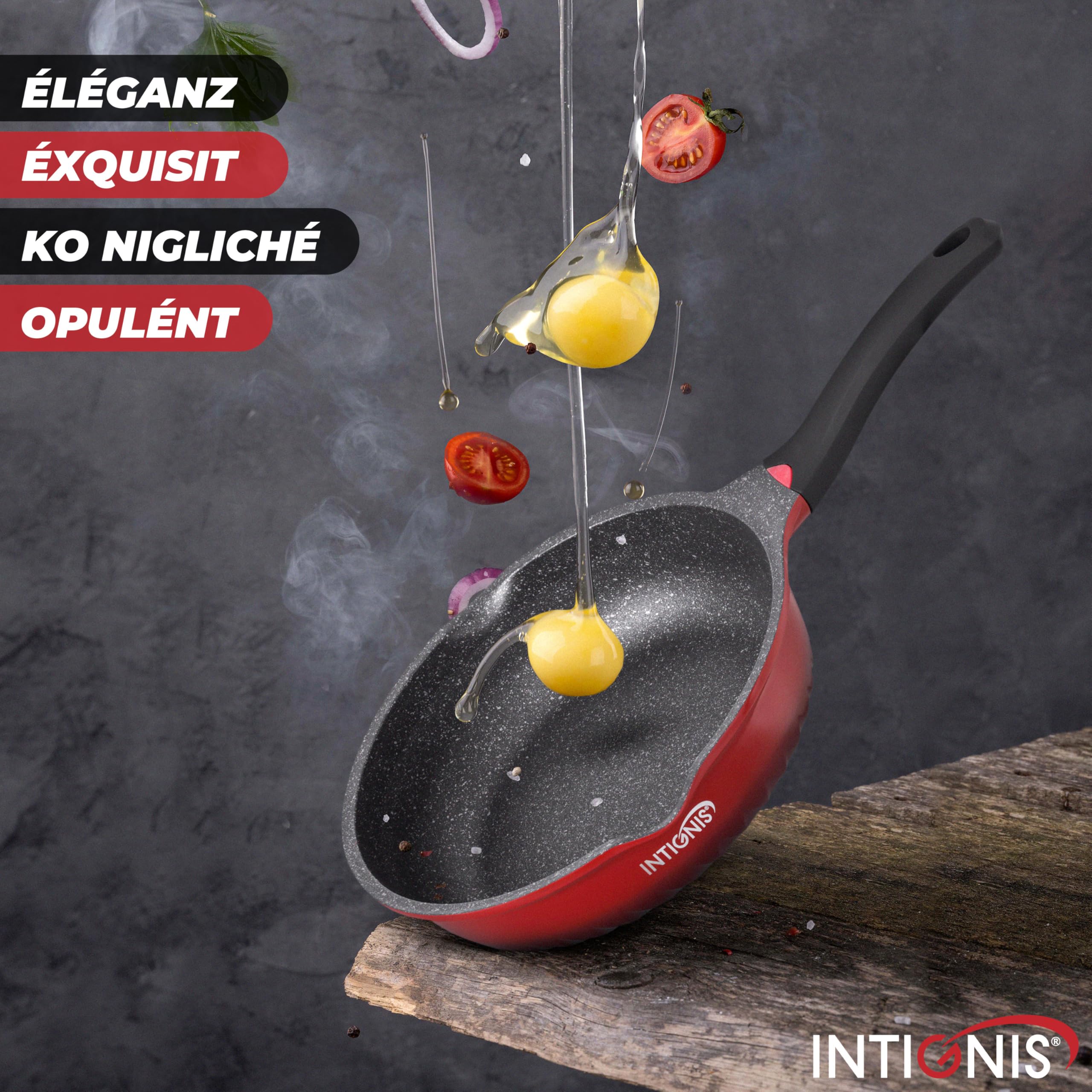 INTIGNIS 30cm Deep Frying Pan with Lid | Non-Stick Induction Wok Skillet