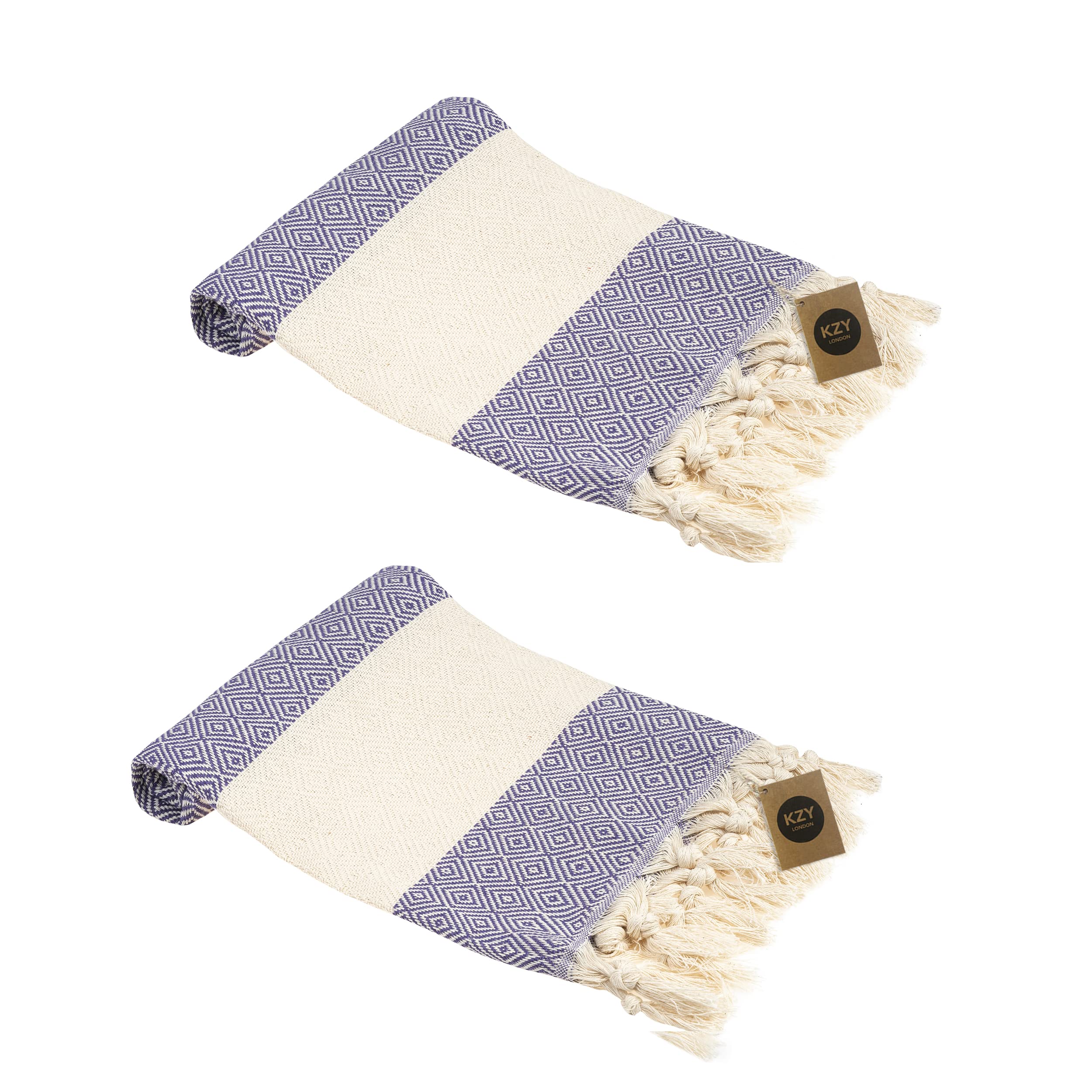 KZY LONDON Turkish Hand Towel Set of 2 | Organic Cotton Peshtemal - Purple