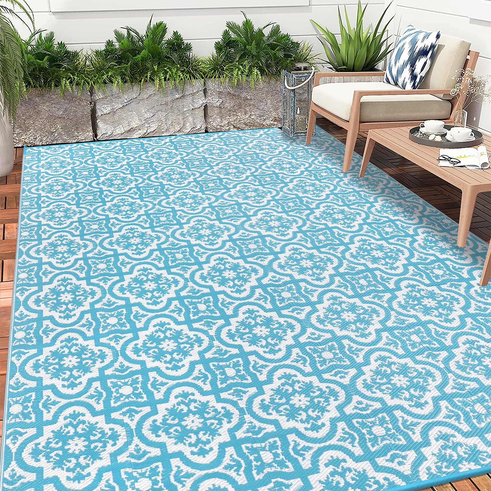 Enyhom Reversible Outdoor Rug | 180x270cm Waterproof Plastic Straw Mat