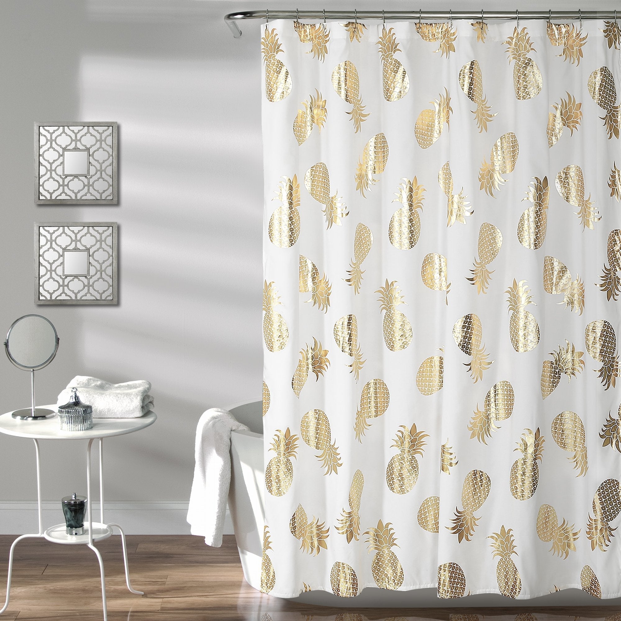 Lush Decor Pineapple Toss Shower Curtain - Gold Metallic Polyester - 72x72
