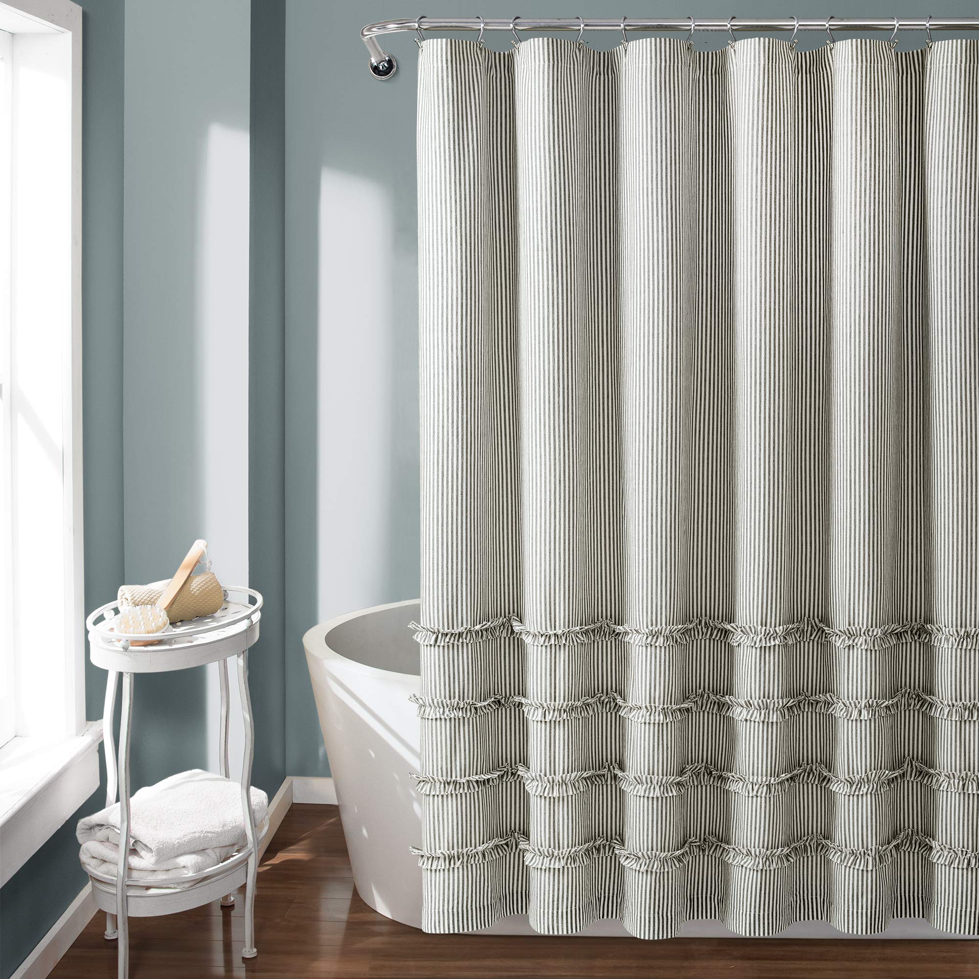 Lush Decor Vintage Stripe Cotton Shower Curtain – Gray Farmhouse, 72x72