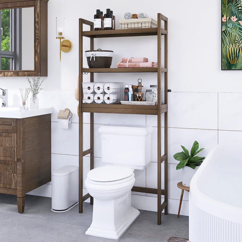 SMIBUY Bamboo Over-The-Toilet Storage Rack | 3-Tier Adjustable Shelf