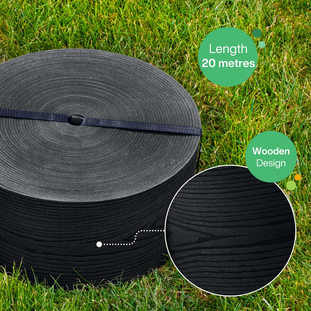 UNIGARDIA 20m Flexible Lawn Edging - Black Wood Design Garden Border