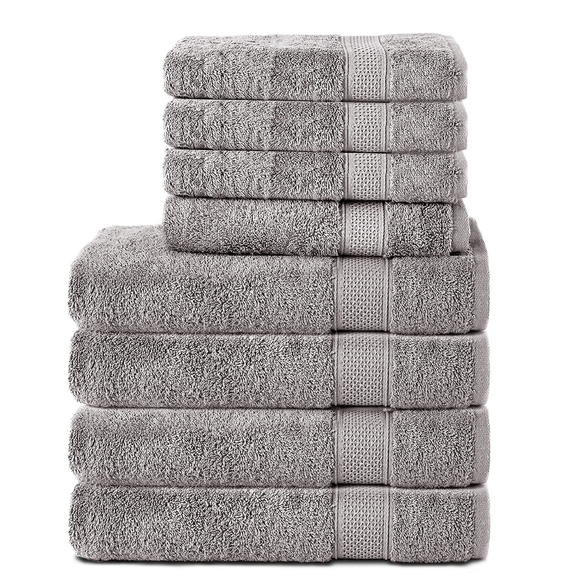 Komfortec 8-Piece Cotton Towel Set | 4 Bath & 4 Hand Towels | Silver