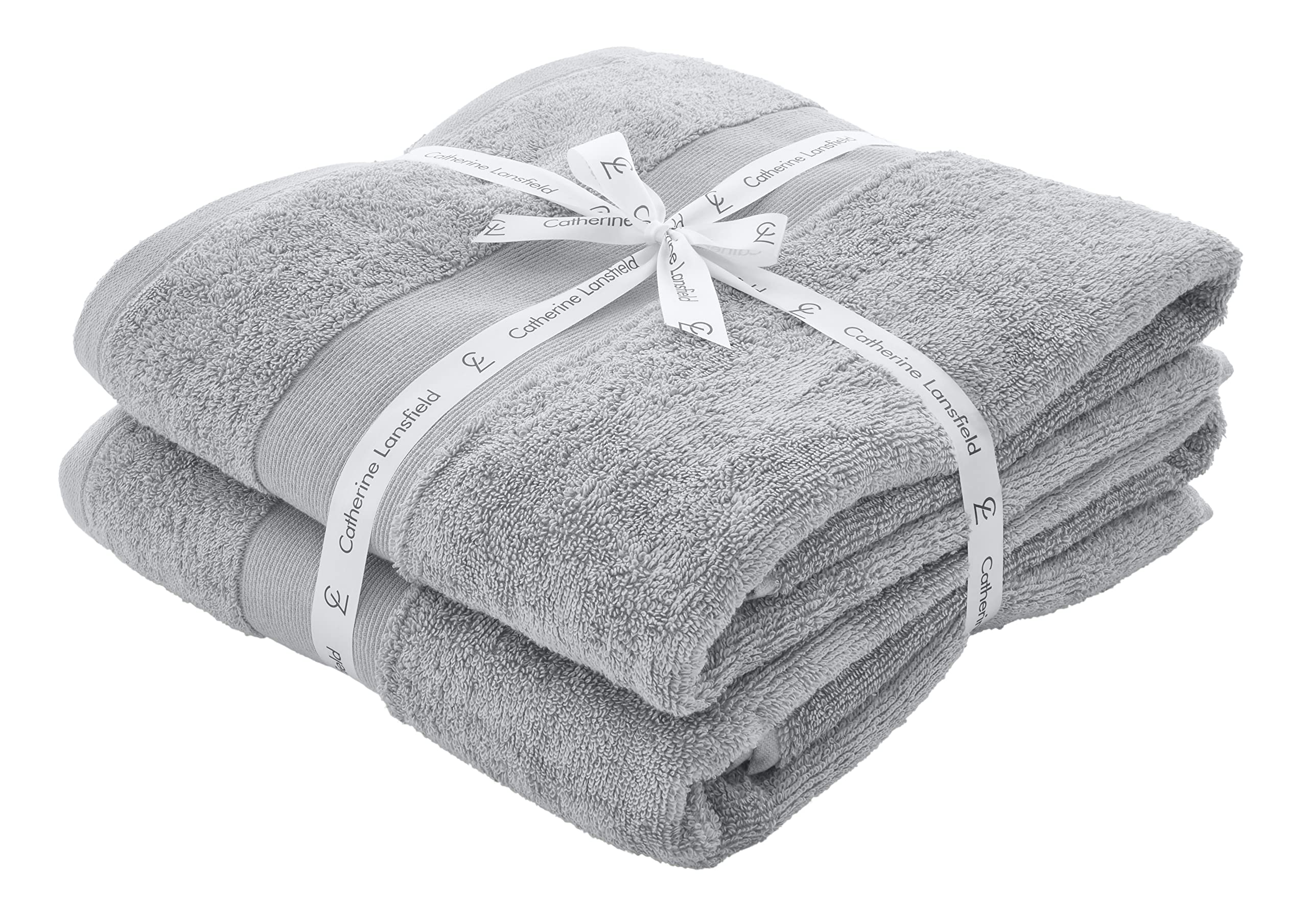 Catherine Lansfield Anti-Bacterial Cotton Bath Sheet Pair - Silver Grey