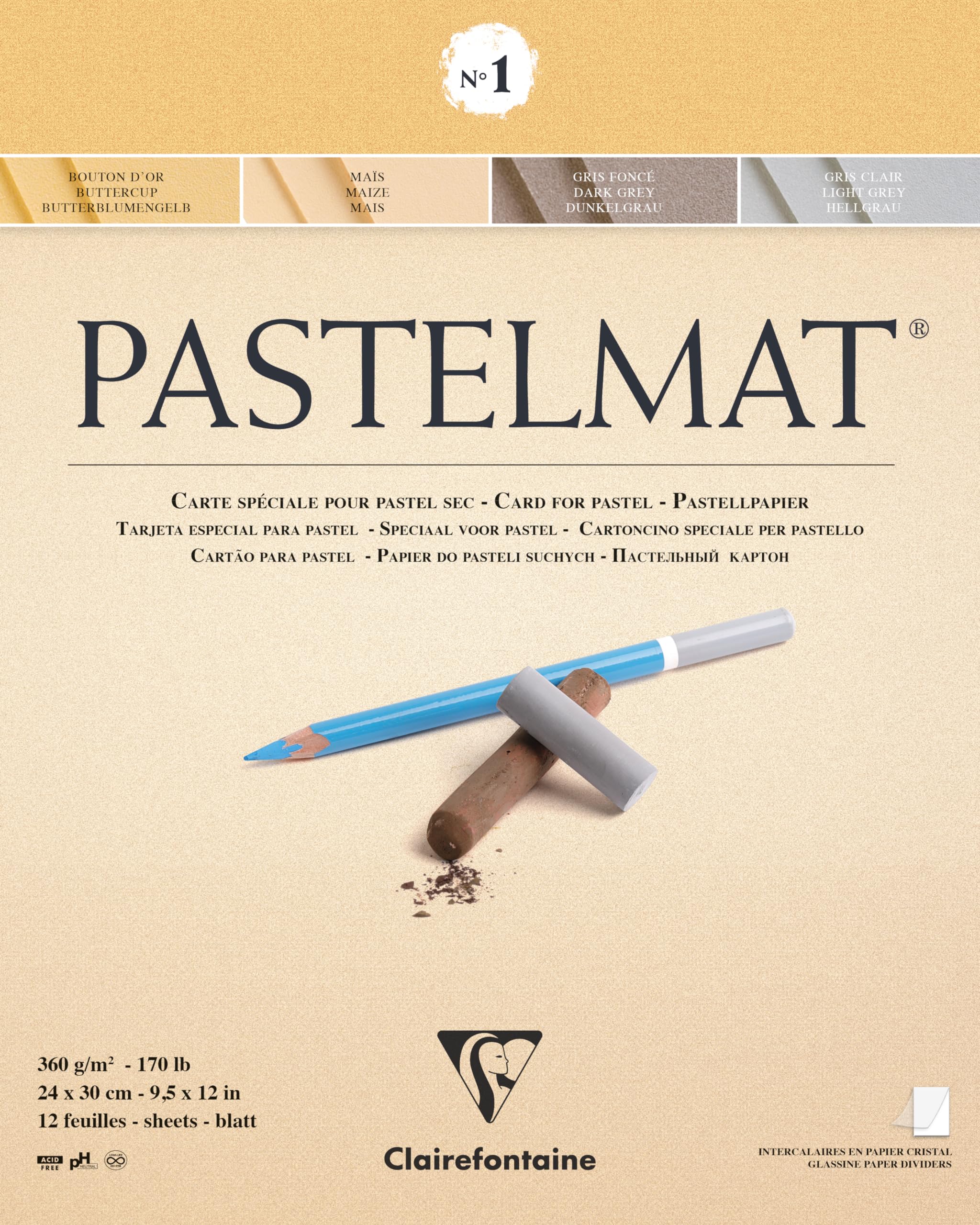 Clairefontaine Pastelmat Card Pad No.1 | 12 Sheets 360gsm | 24 x 30cm