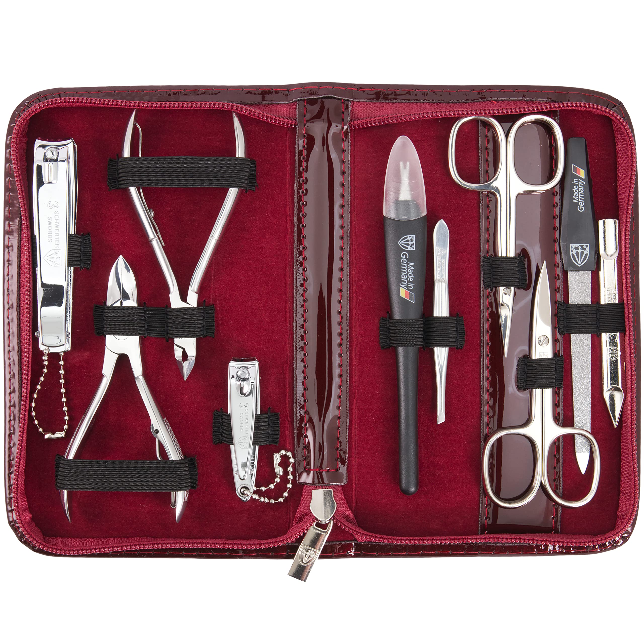 3 Swords Germany 10-Piece Manicure Pedicure Set - Burgundy Leather Case
