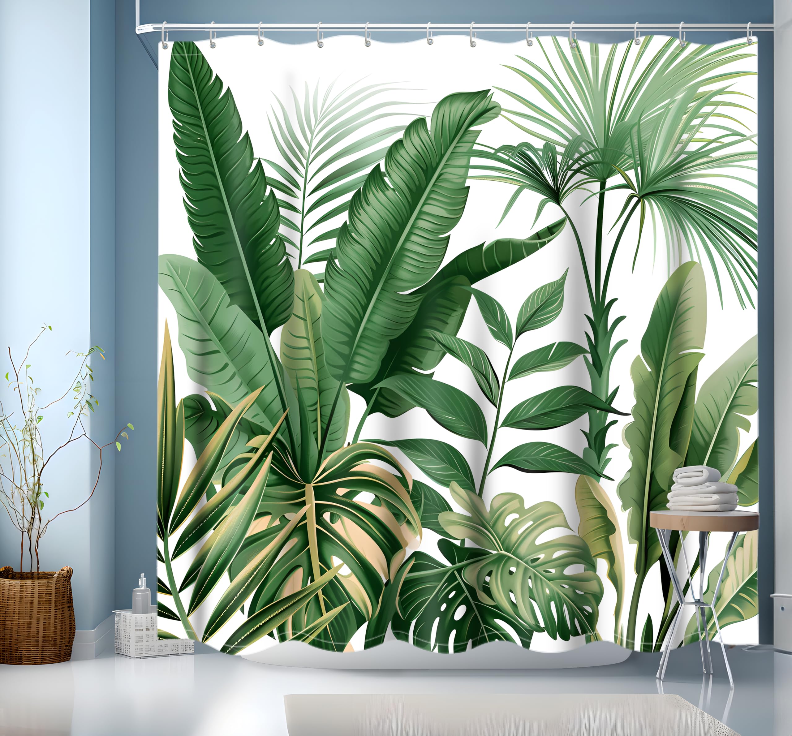 GXUNNAA Green Plants Shower Curtain | Waterproof Polyester with 12 Hooks