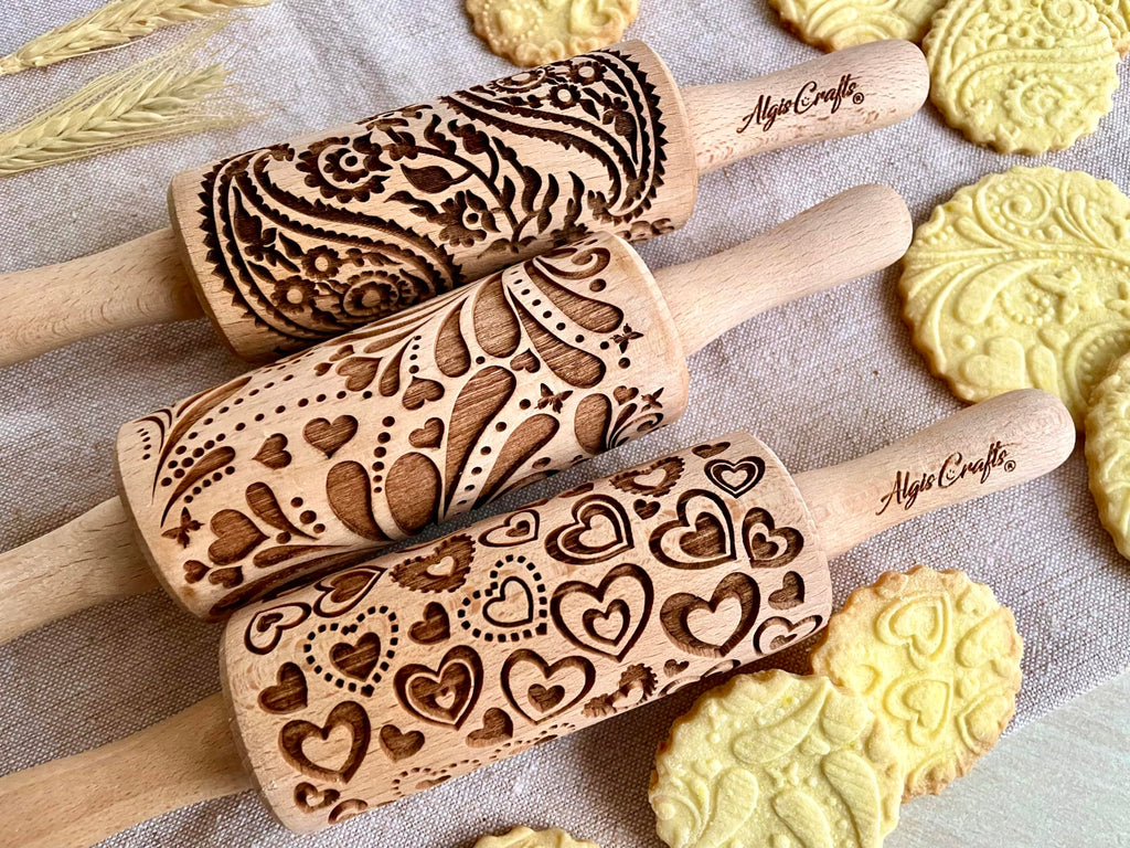 Algis Crafts Kids 3-Piece Mini Embossed Rolling Pin Set - Beech Wood