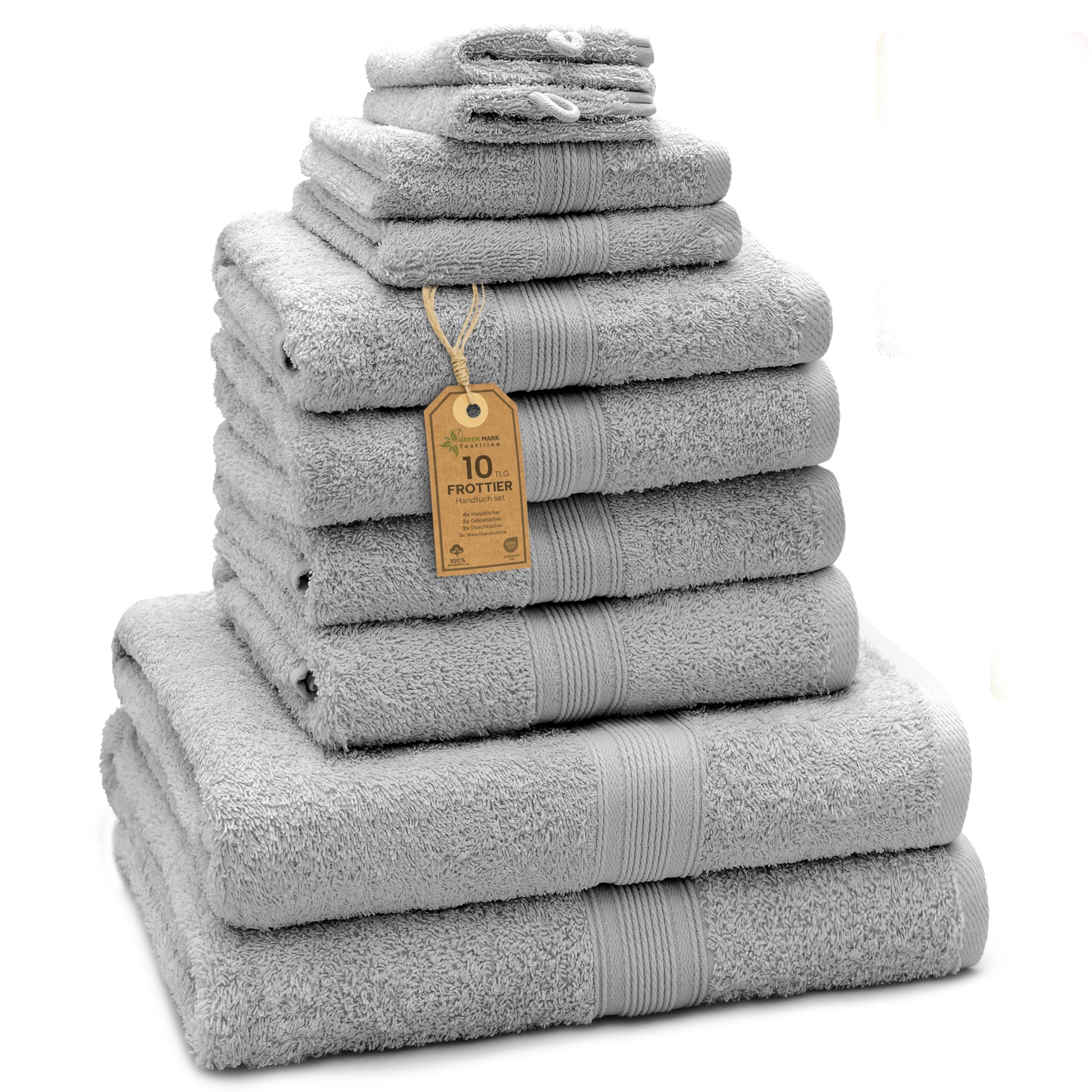 Green Mark Textiles 10-Piece Cotton Terry Towel Set – Silver Grey