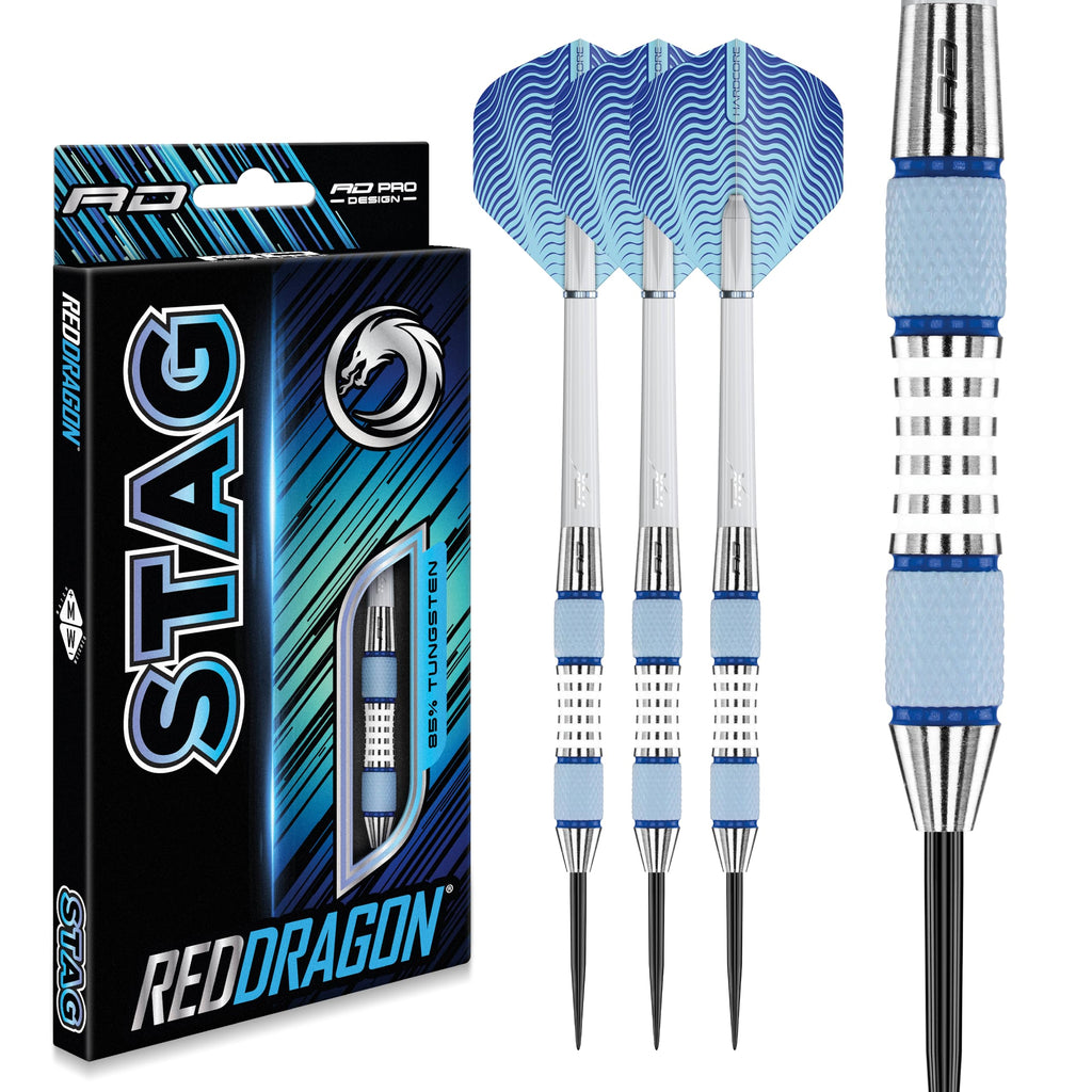 Red Dragon Stag 28g Tungsten Darts – Precision Grip Steel Tip Set