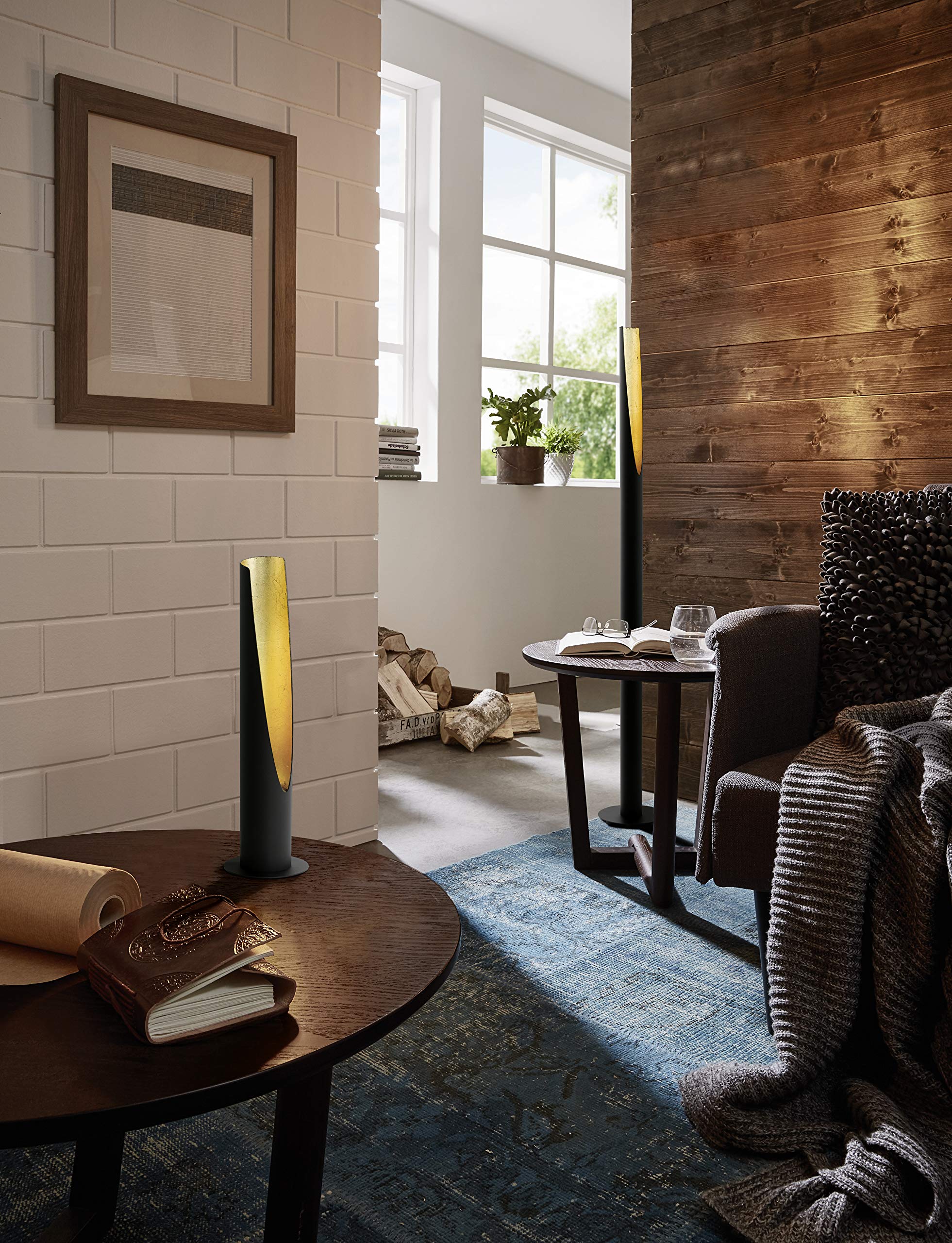 Eglo Barbotto Table Lamp – Modern Black & Gold Steel Column Light