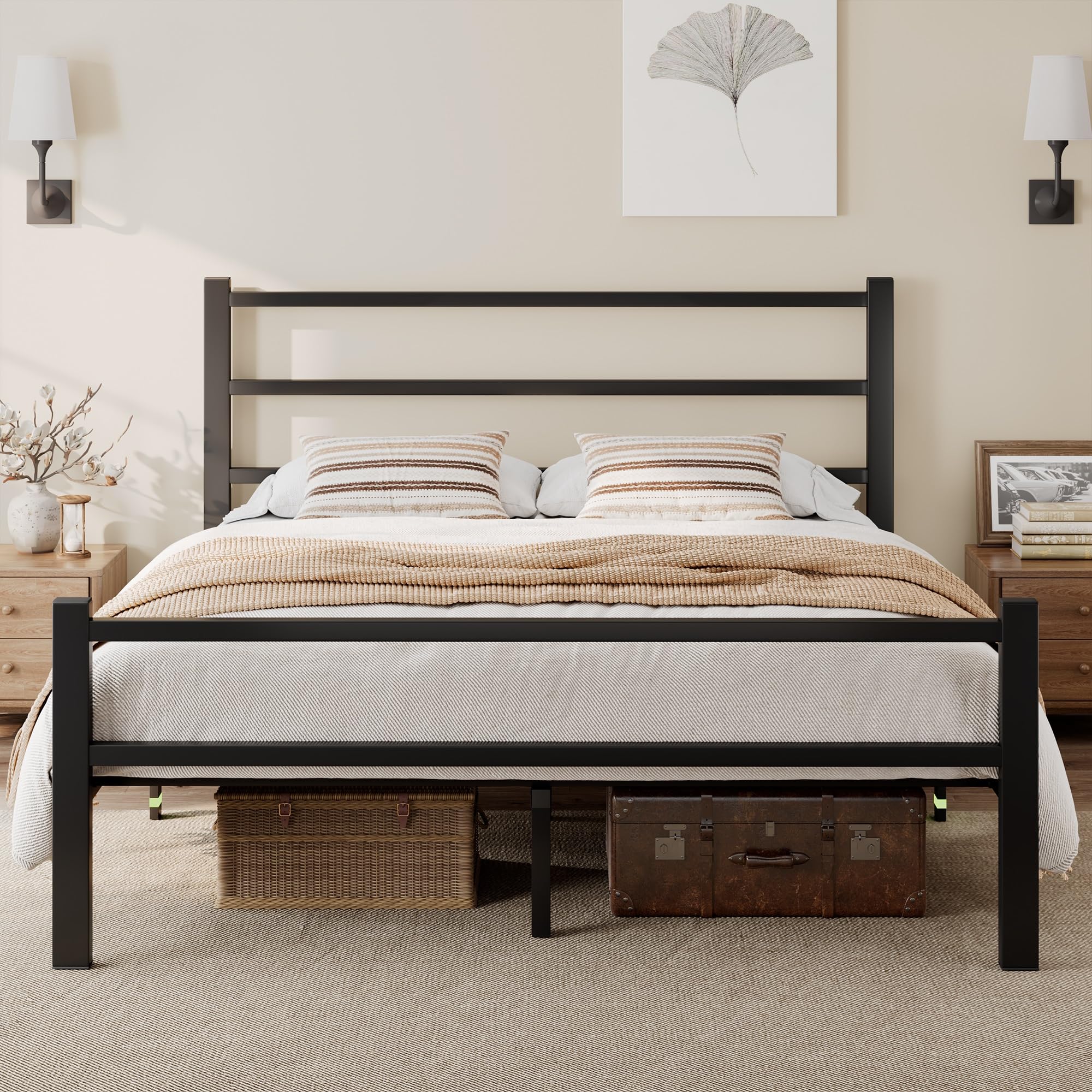Feonase Metal Double Bed Frame with Headboard and Under-Bed Storage
