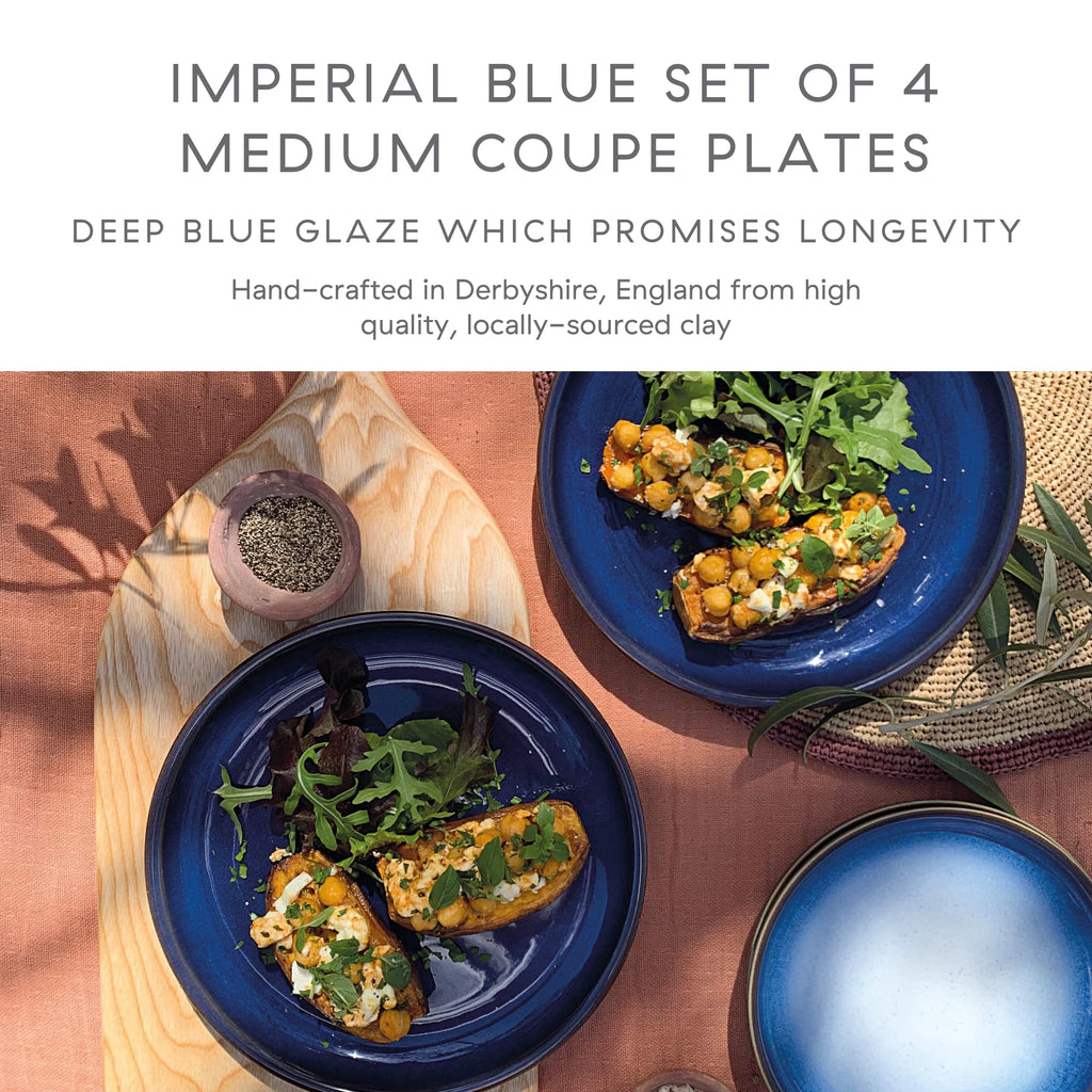 Denby Imperial Blue Medium Plates - Set of 4 Ceramic Stoneware 21cm