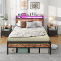 BORPHOM Double Bed Frame with Storage Headboard, LED Lights & USB Charging
