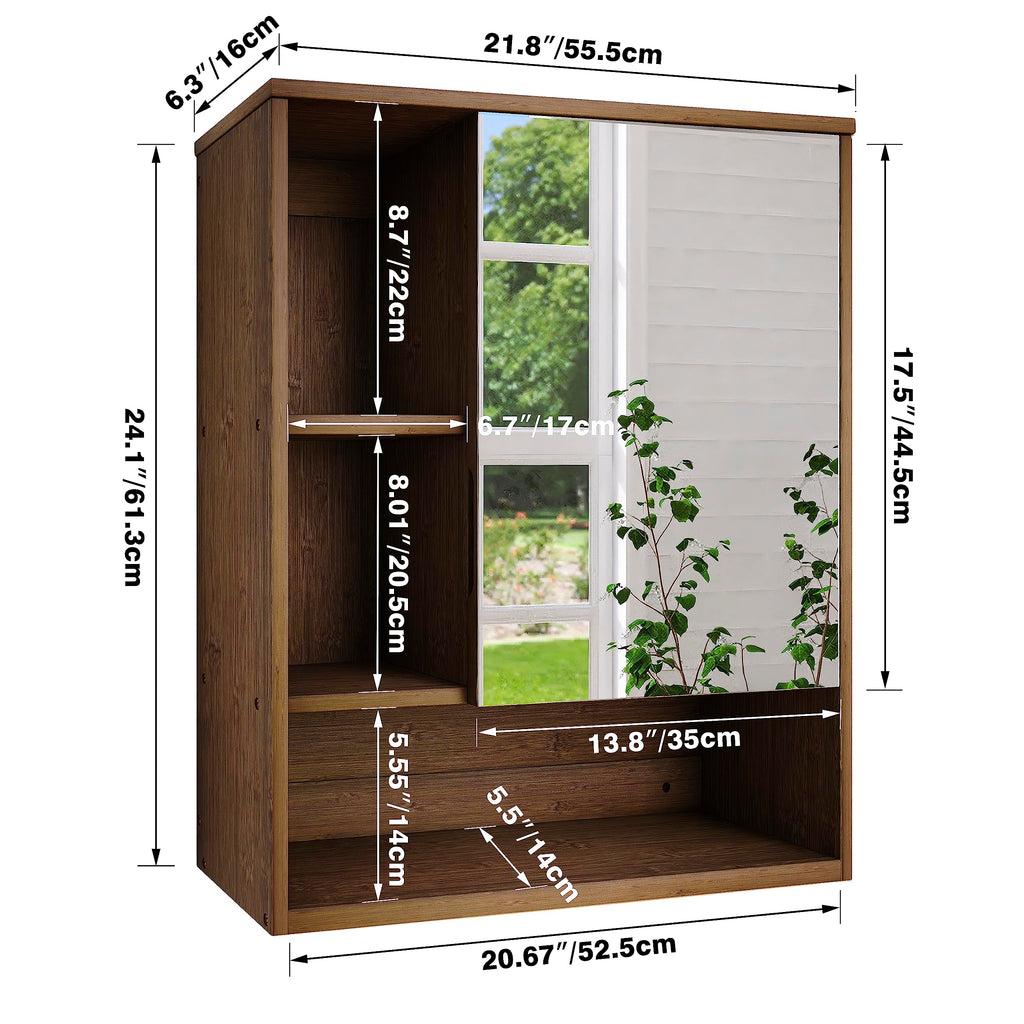 SMIBUY Bamboo Bathroom Mirror Cabinet | Wall Mounted Medicine Storage